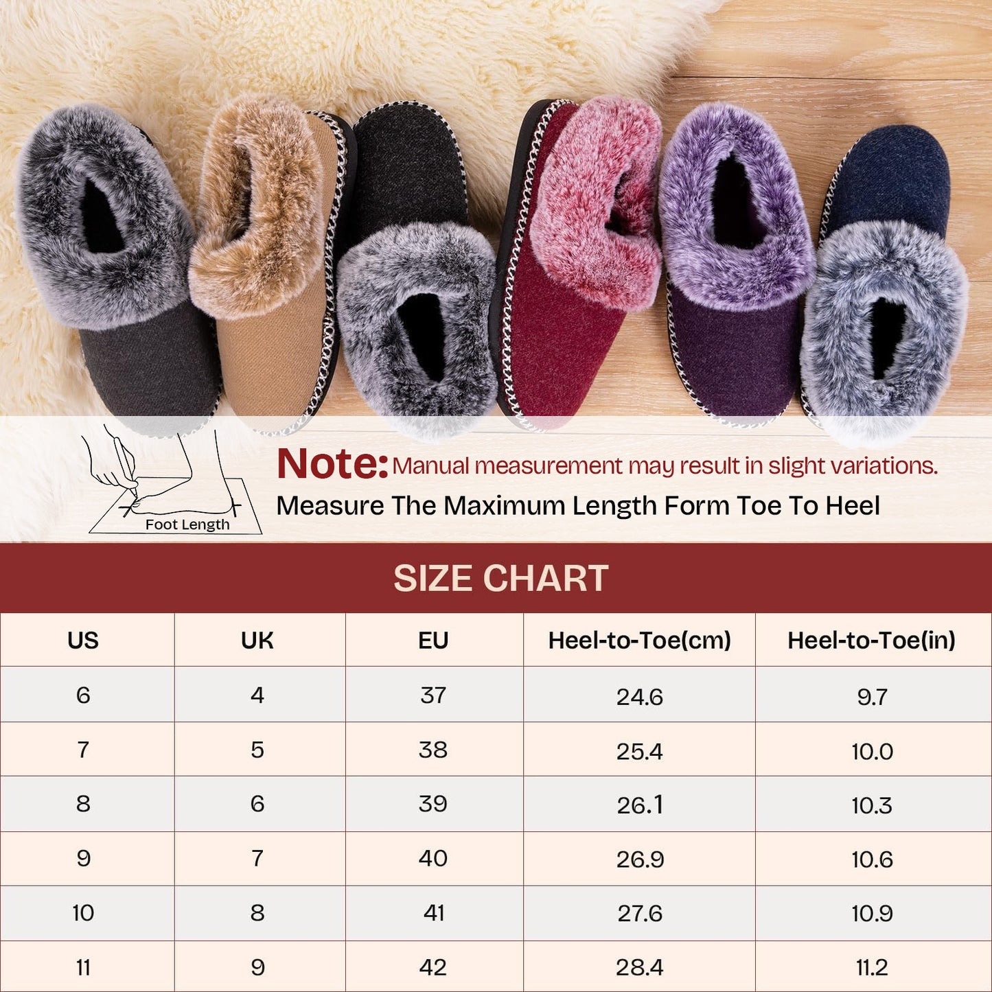 EverFoams Women's Fluffy Wool Faux Fur Loafers Slippers