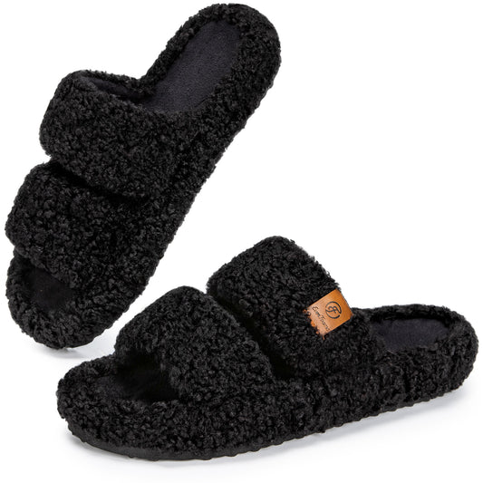 EverFoams Womens Fuzzy Open-toe Slippers