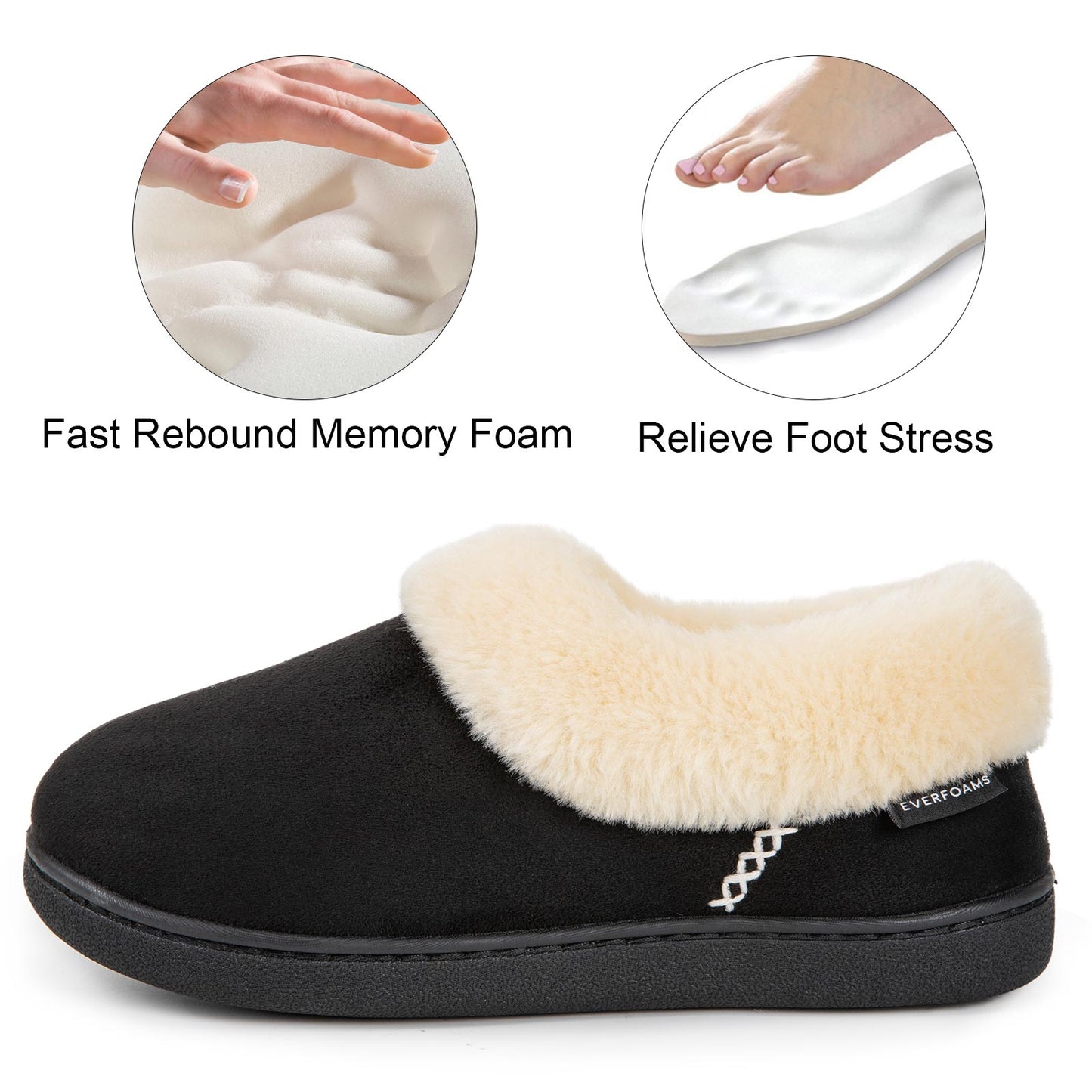 EverFoams Women's Faux Fur Bootie Slippers Ladies House Shoes with Bedroom Memory Foam and Indoor Outdoor Rubber Sole