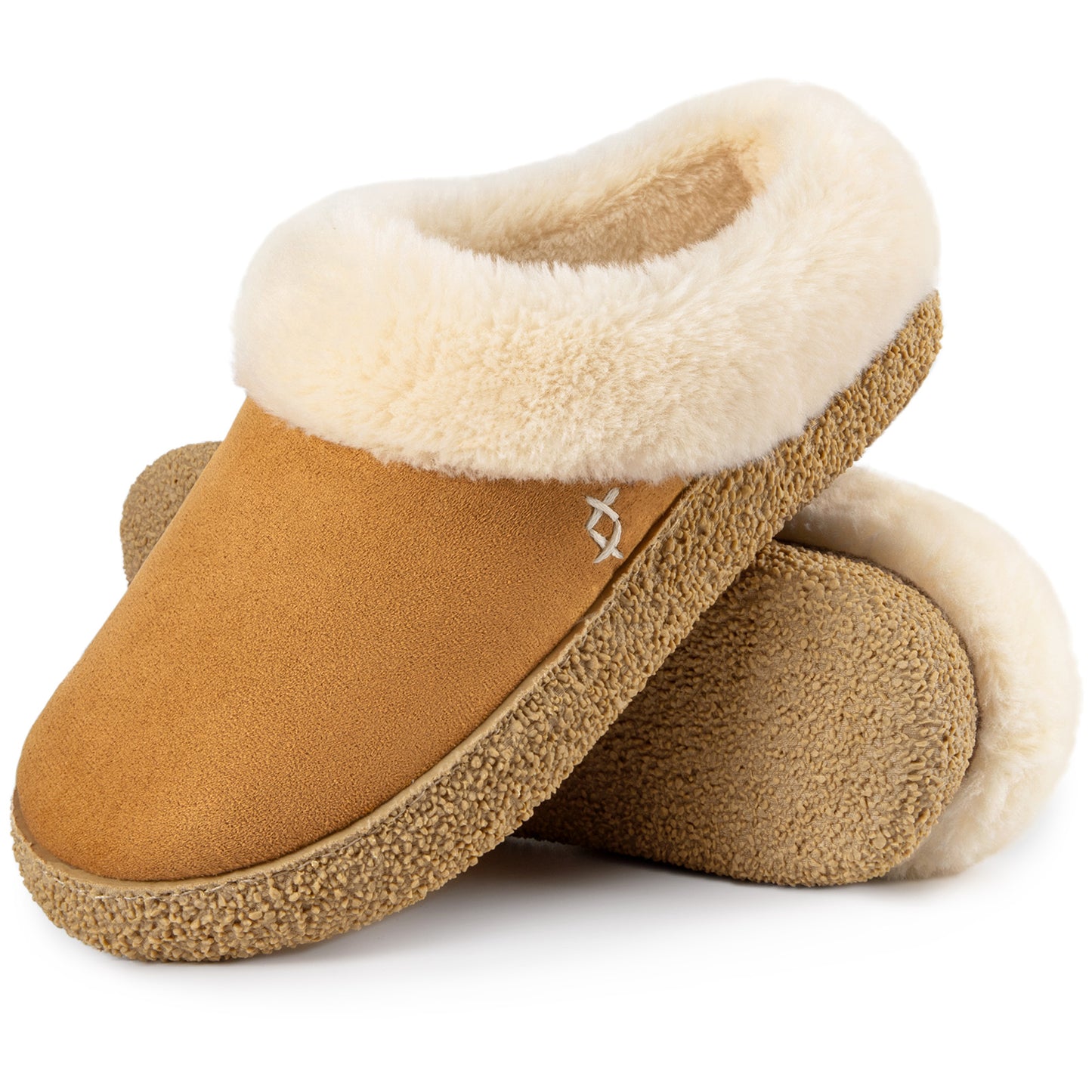 EverFoams Women's Microsuede Slippers Comfy Memory Foam Non-slip Indoor House Shoes with Fuzzy Collar