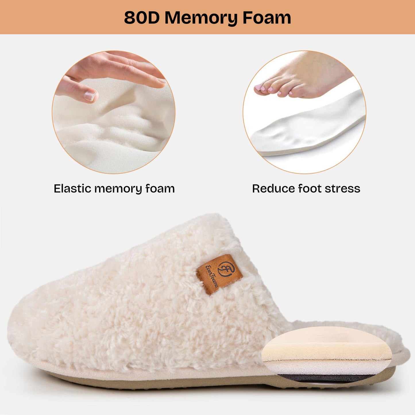 EverFoams Women's Fuzzy Slip-on Slippers Warm Cozy Soft Lightweight Memory Foam Indoor House Shoes