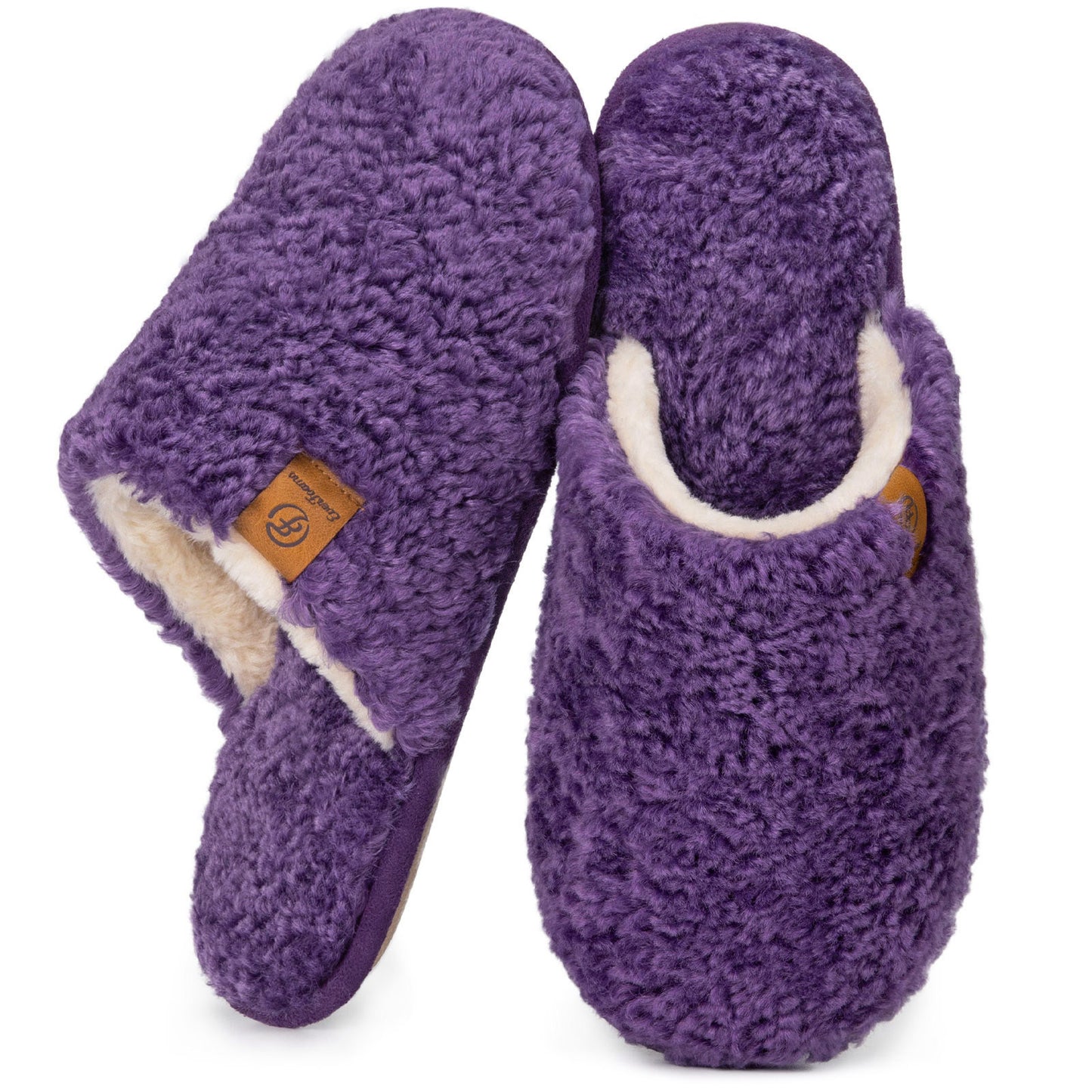 EverFoams Women's Fuzzy Slip-on Slippers Warm Cozy Soft Lightweight Memory Foam Indoor House Shoes