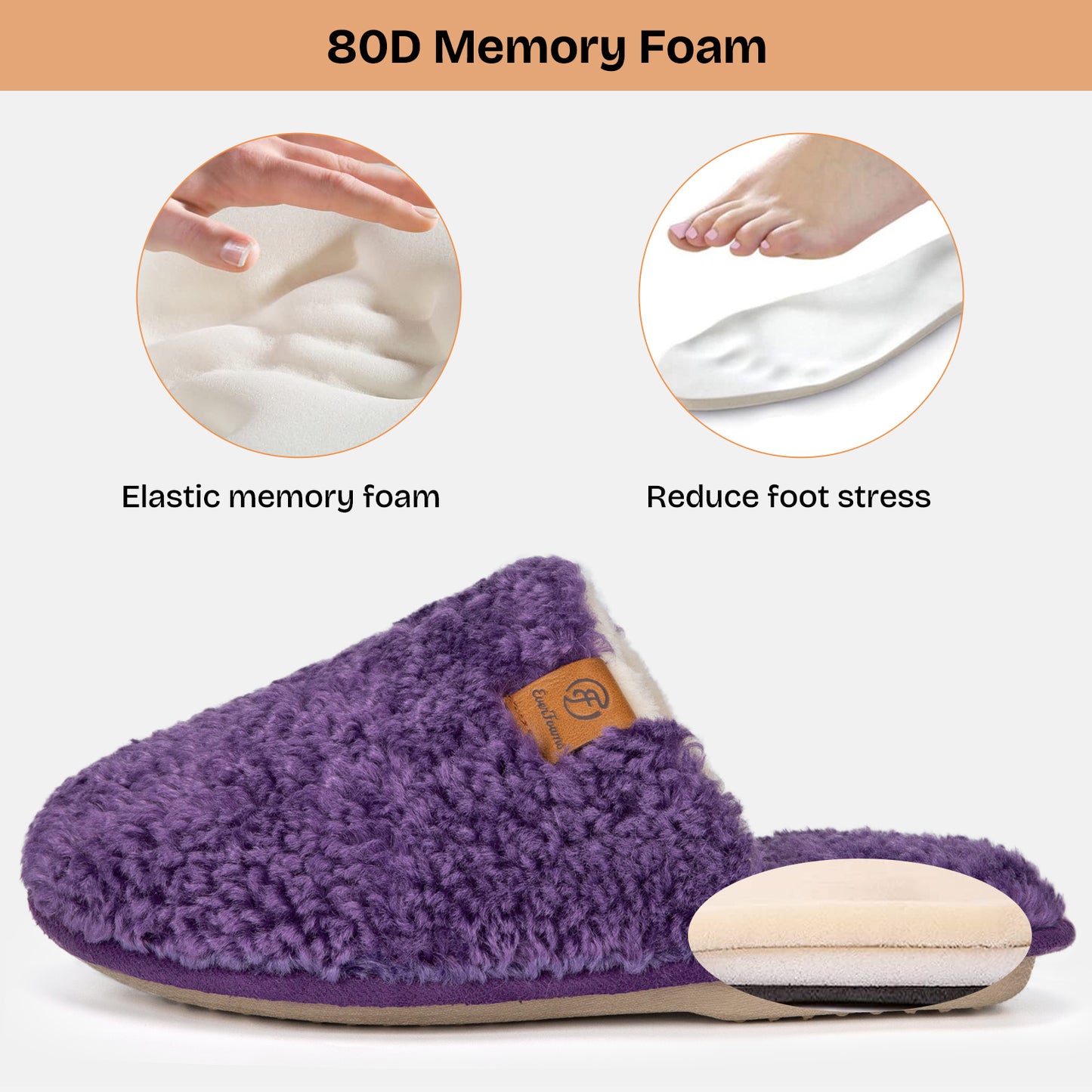EverFoams Women's Fuzzy Slip-on Slippers Warm Cozy Soft Lightweight Memory Foam Indoor House Shoes