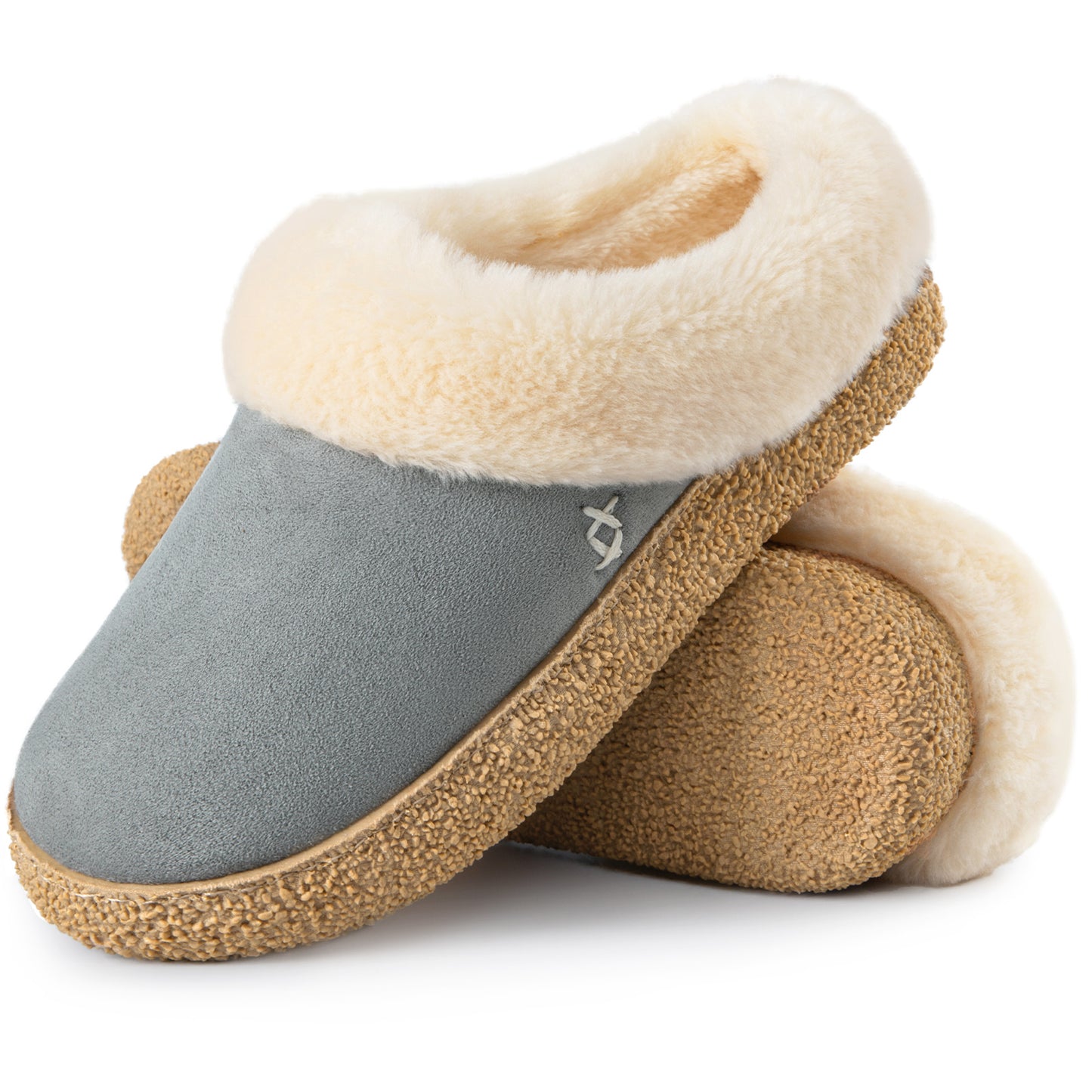 EverFoams Women's Microsuede Slippers Comfy Memory Foam Non-slip Indoor House Shoes with Fuzzy Collar