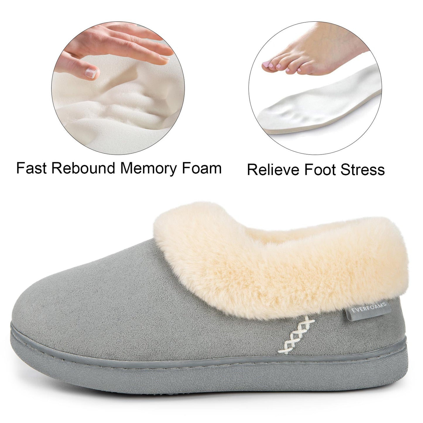 EverFoams Women's Faux Fur Bootie Slippers Ladies House Shoes with Bedroom Memory Foam and Indoor Outdoor Rubber Sole