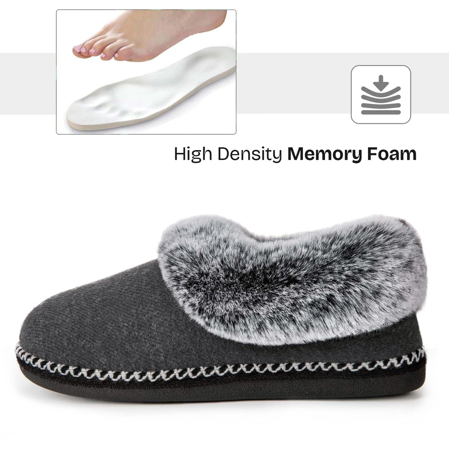 EverFoams Women's Fluffy Wool Faux Fur Loafers Slippers