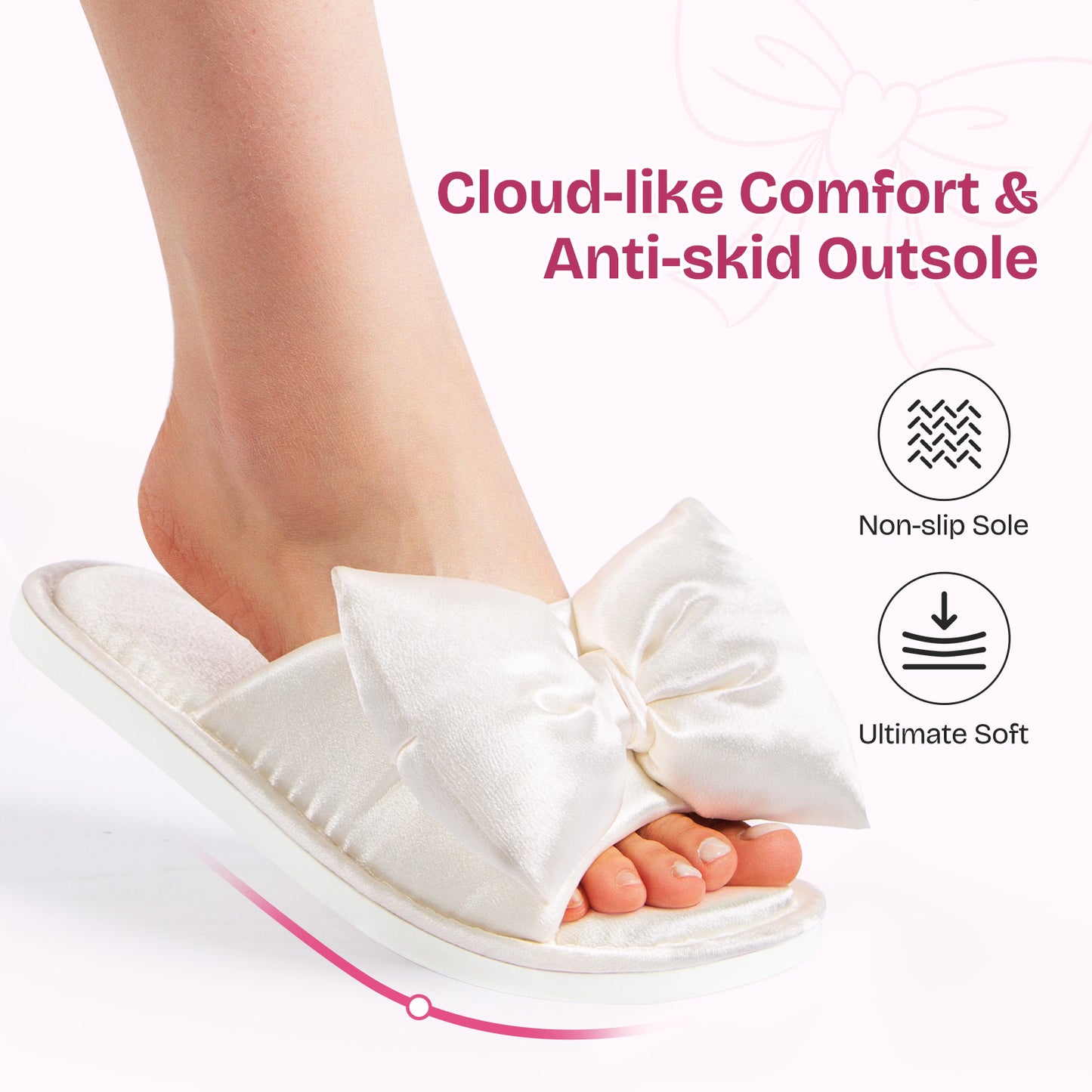 EverFoams Women's Satin Open-Toe Bow Slippers