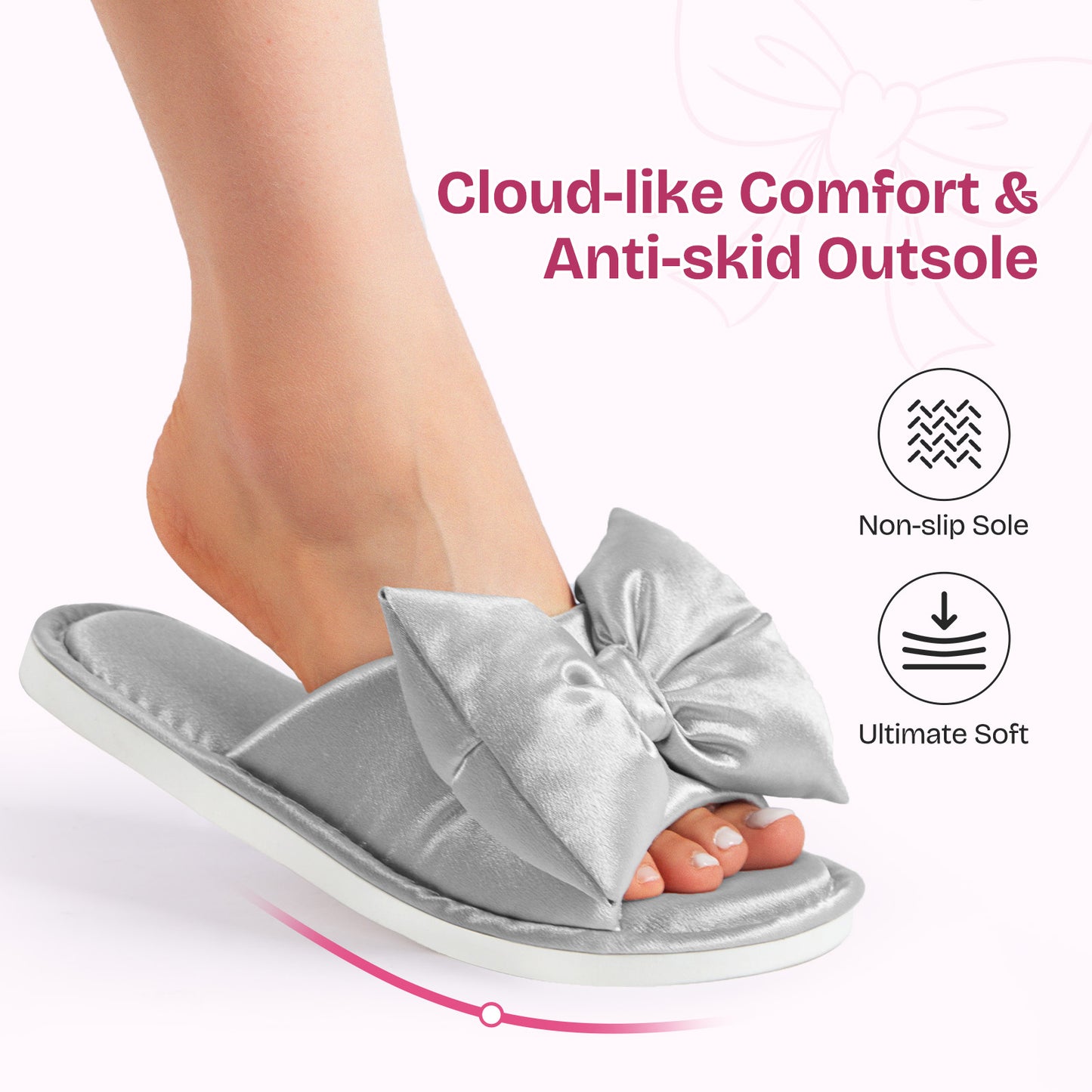 EverFoams Women's Satin Open-Toe Bow Slippers