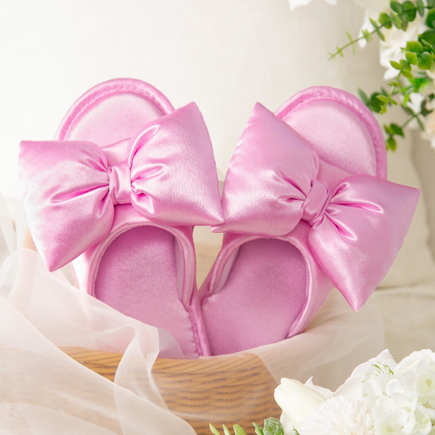 EverFoams Women's Satin Open-Toe Bow Slippers