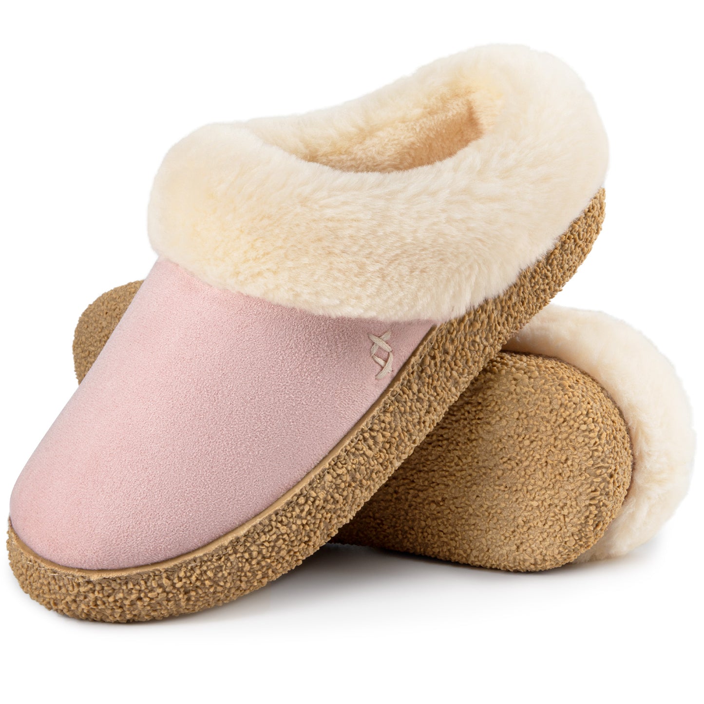 EverFoams Women's Microsuede Slippers Comfy Memory Foam Non-slip Indoor House Shoes with Fuzzy Collar