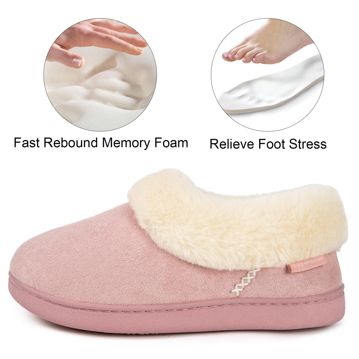 EverFoams Women's Faux Fur Bootie Slippers Ladies House Shoes with Bedroom Memory Foam and Indoor Outdoor Rubber Sole