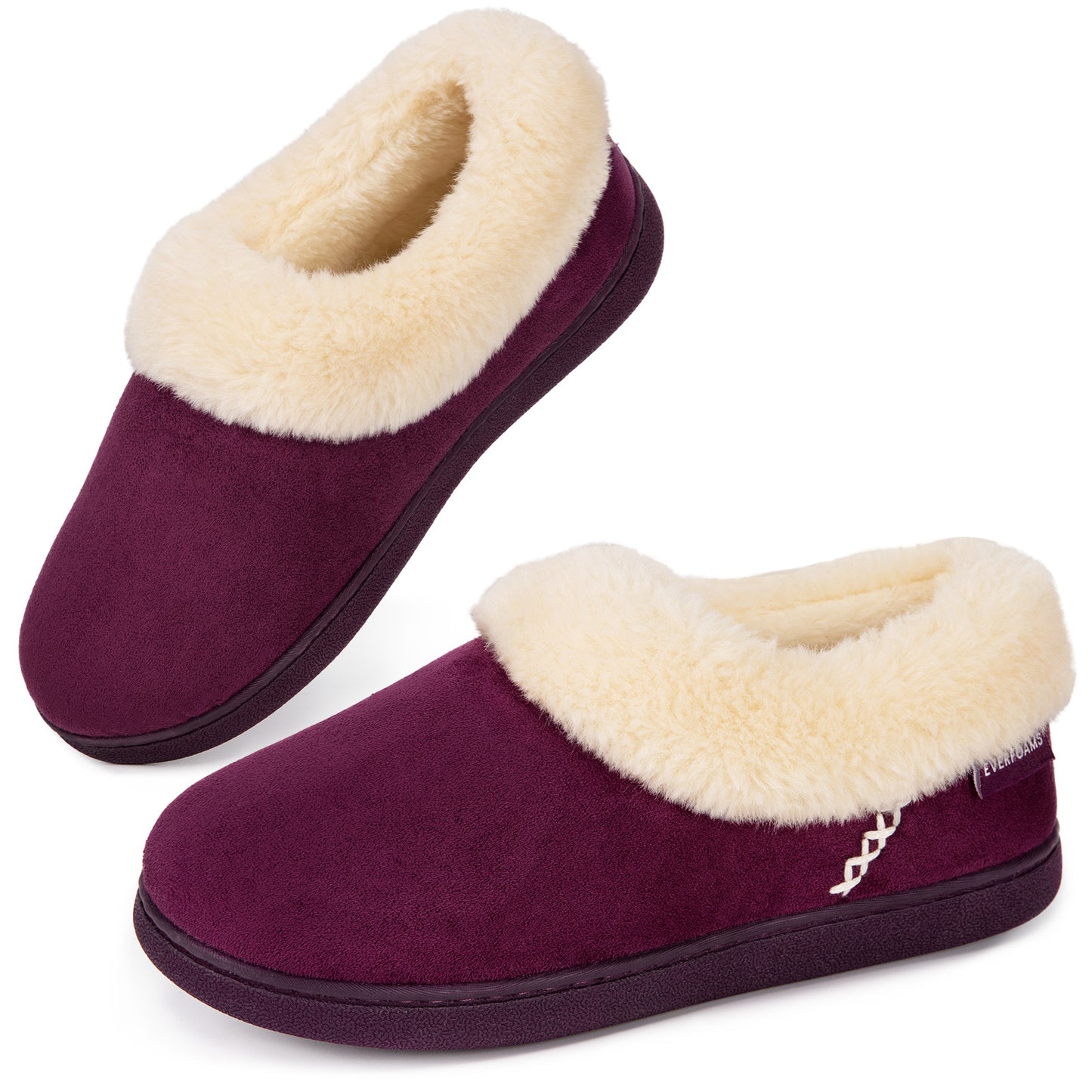 EverFoams Women's Faux Fur Bootie Slippers Ladies House Shoes with Bedroom Memory Foam and Indoor Outdoor Rubber Sole