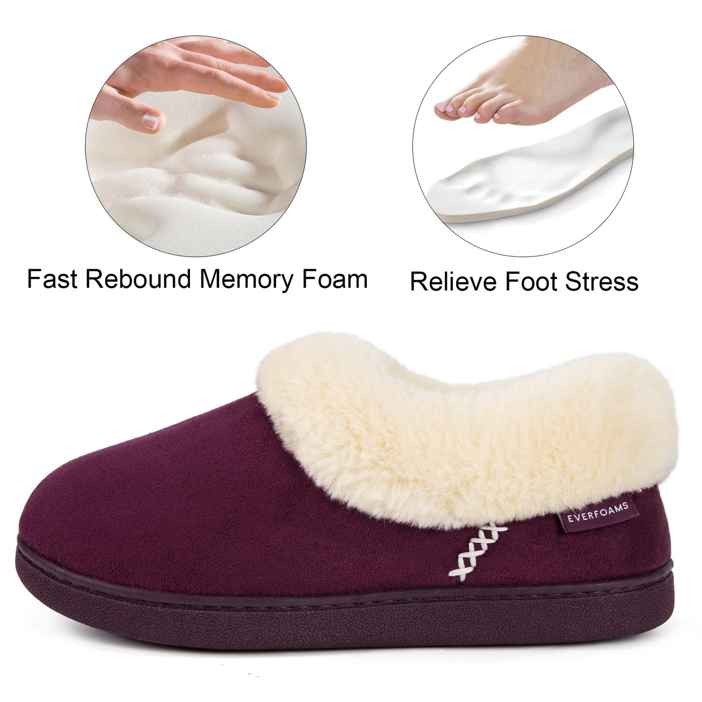 EverFoams Women's Faux Fur Bootie Slippers Ladies House Shoes with Bedroom Memory Foam and Indoor Outdoor Rubber Sole