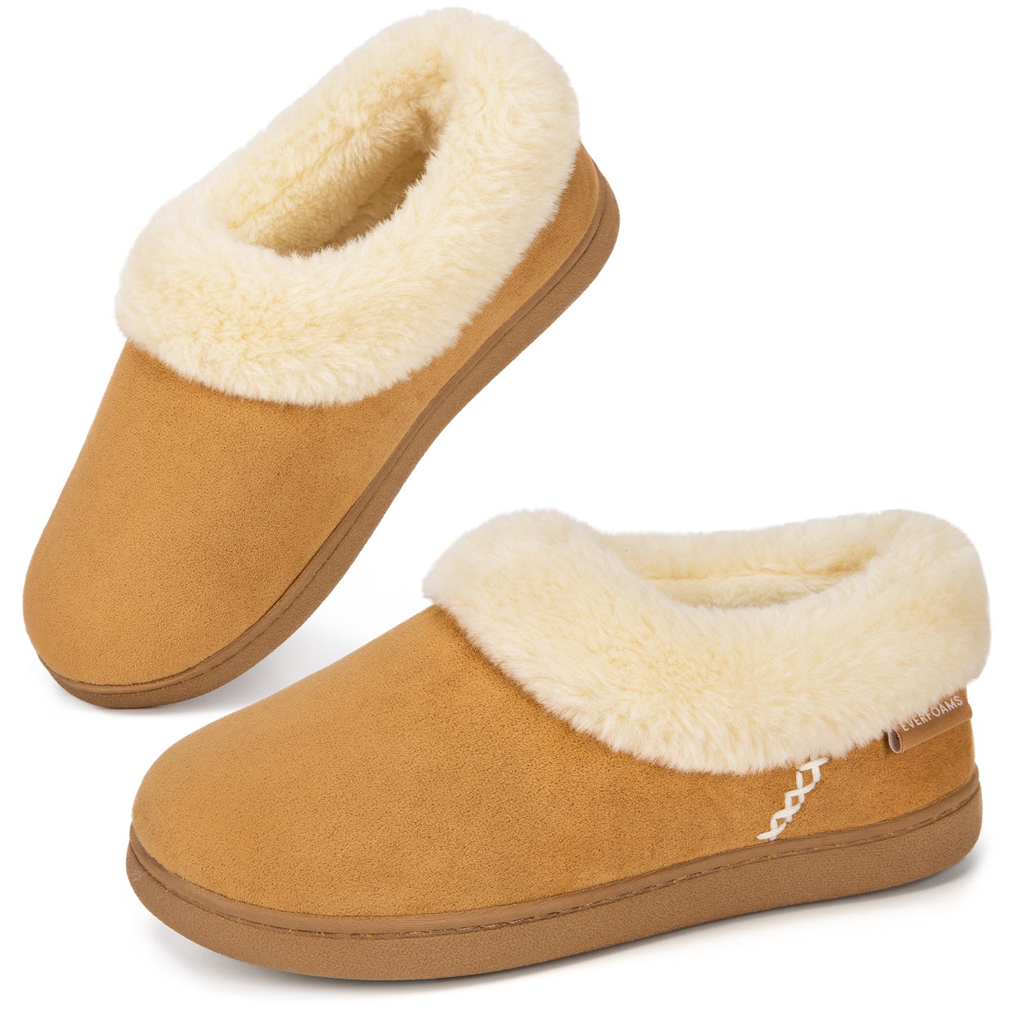 EverFoams Women's Faux Fur Bootie Slippers Ladies House Shoes with Bedroom Memory Foam and Indoor Outdoor Rubber Sole