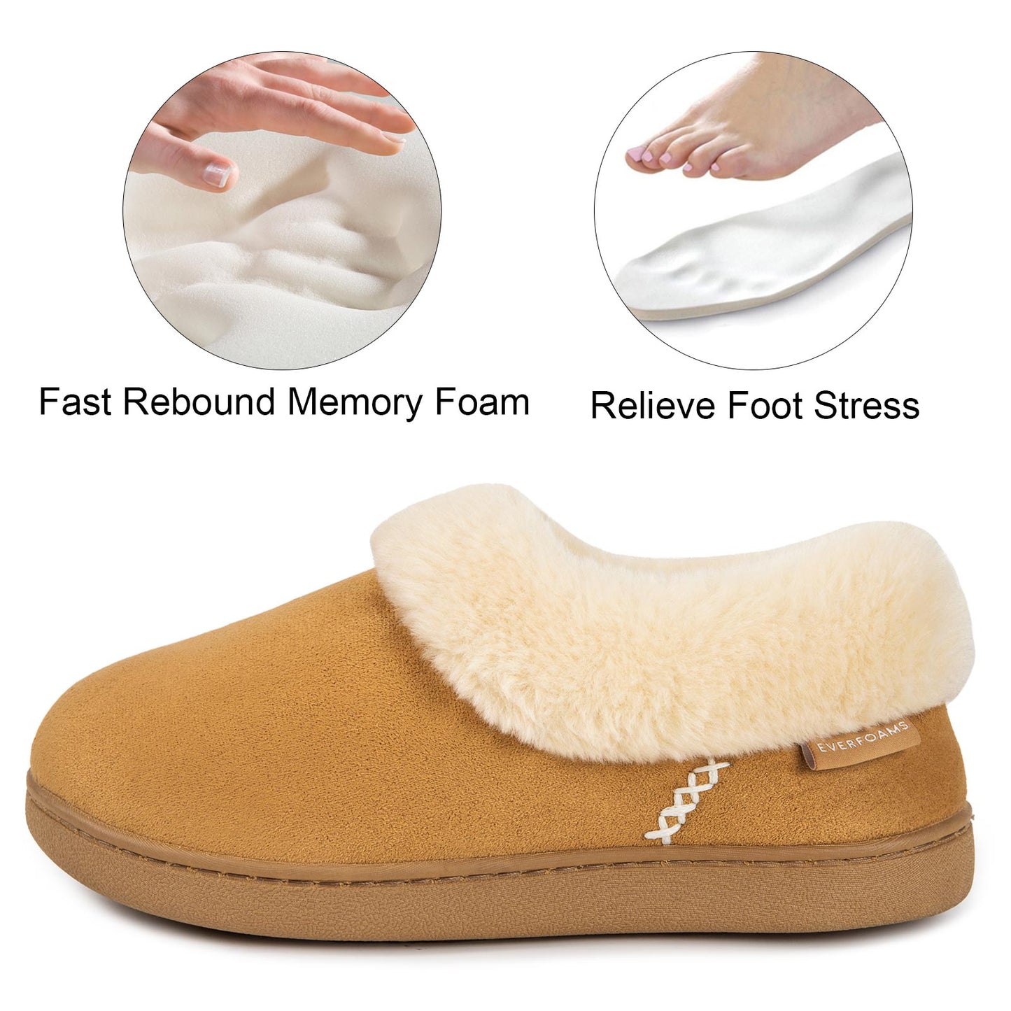 EverFoams Women's Faux Fur Bootie Slippers Ladies House Shoes with Bedroom Memory Foam and Indoor Outdoor Rubber Sole