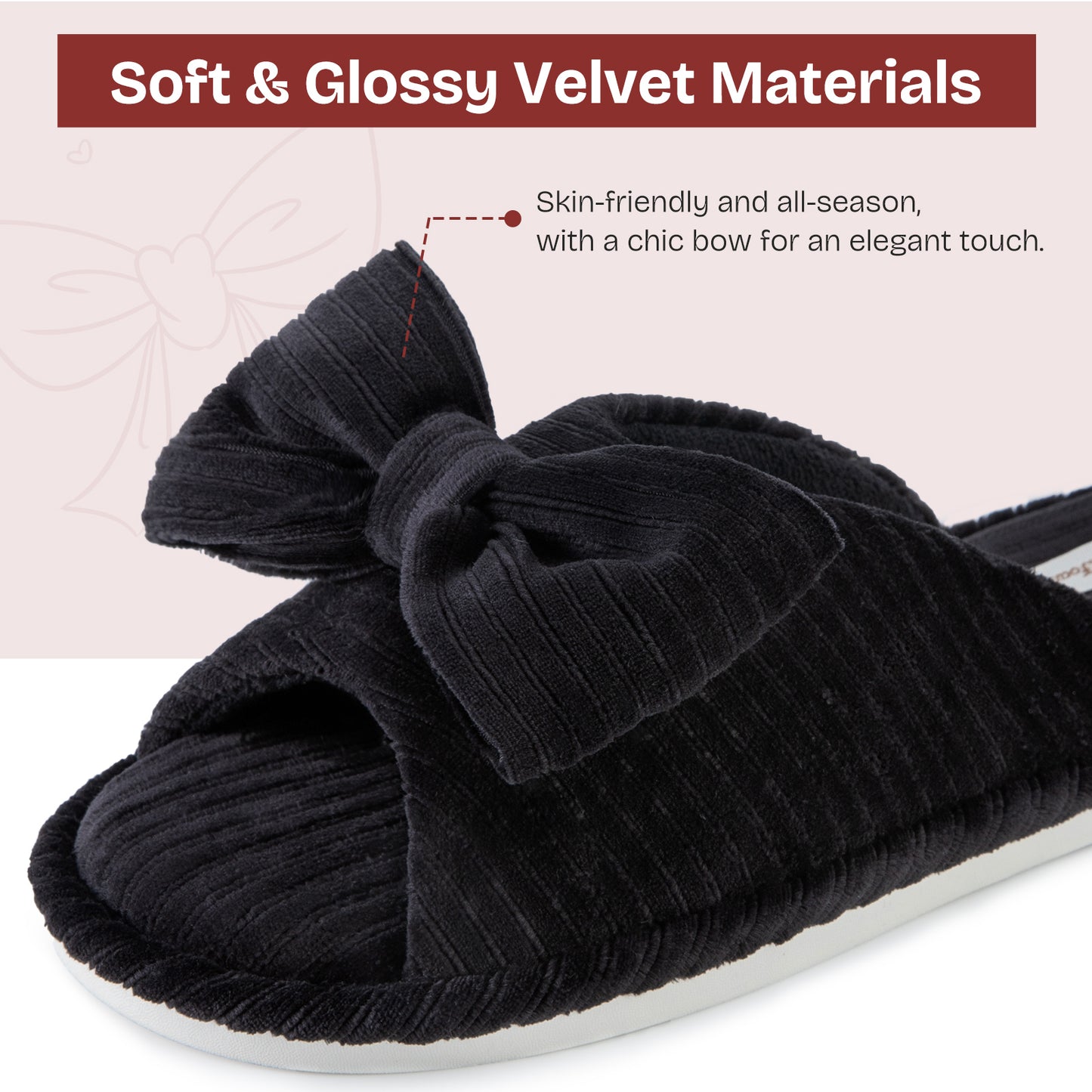 EverFoams Women's Open-Toe Bow Slippers with Memory Foam Indoor House Non-Slip Sole