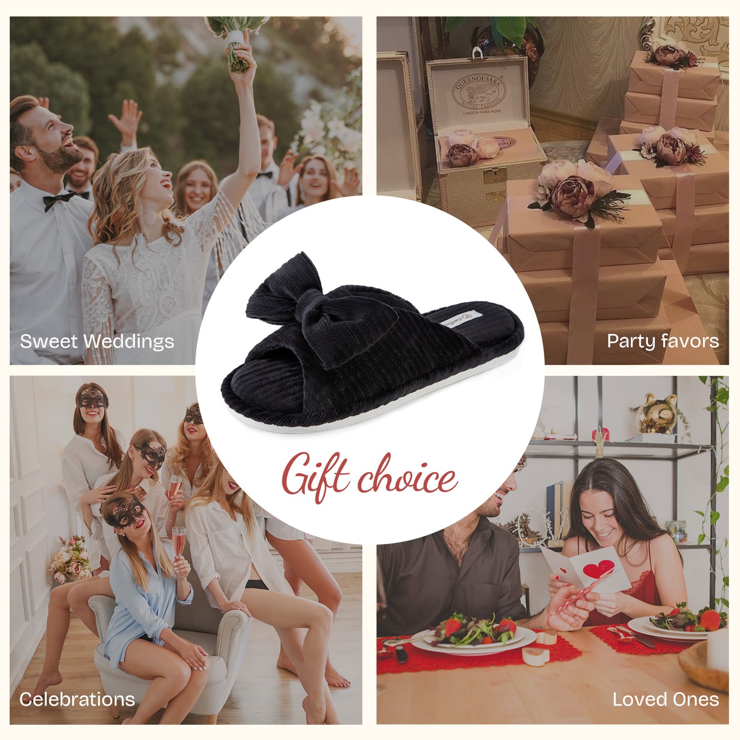 EverFoams Women's Open-Toe Bow Slippers with Memory Foam Indoor House Non-Slip Sole