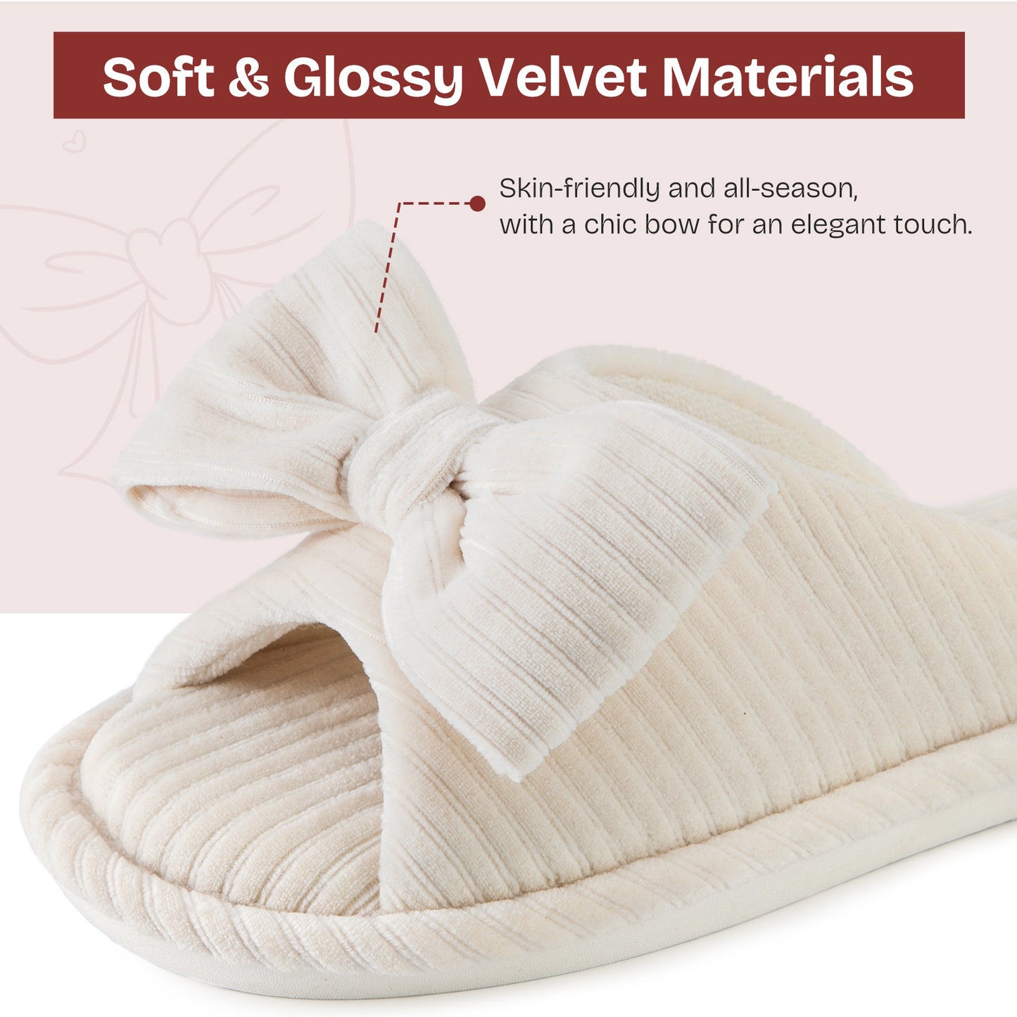 EverFoams Women's Open-Toe Bow Slippers with Memory Foam Indoor House Non-Slip Sole