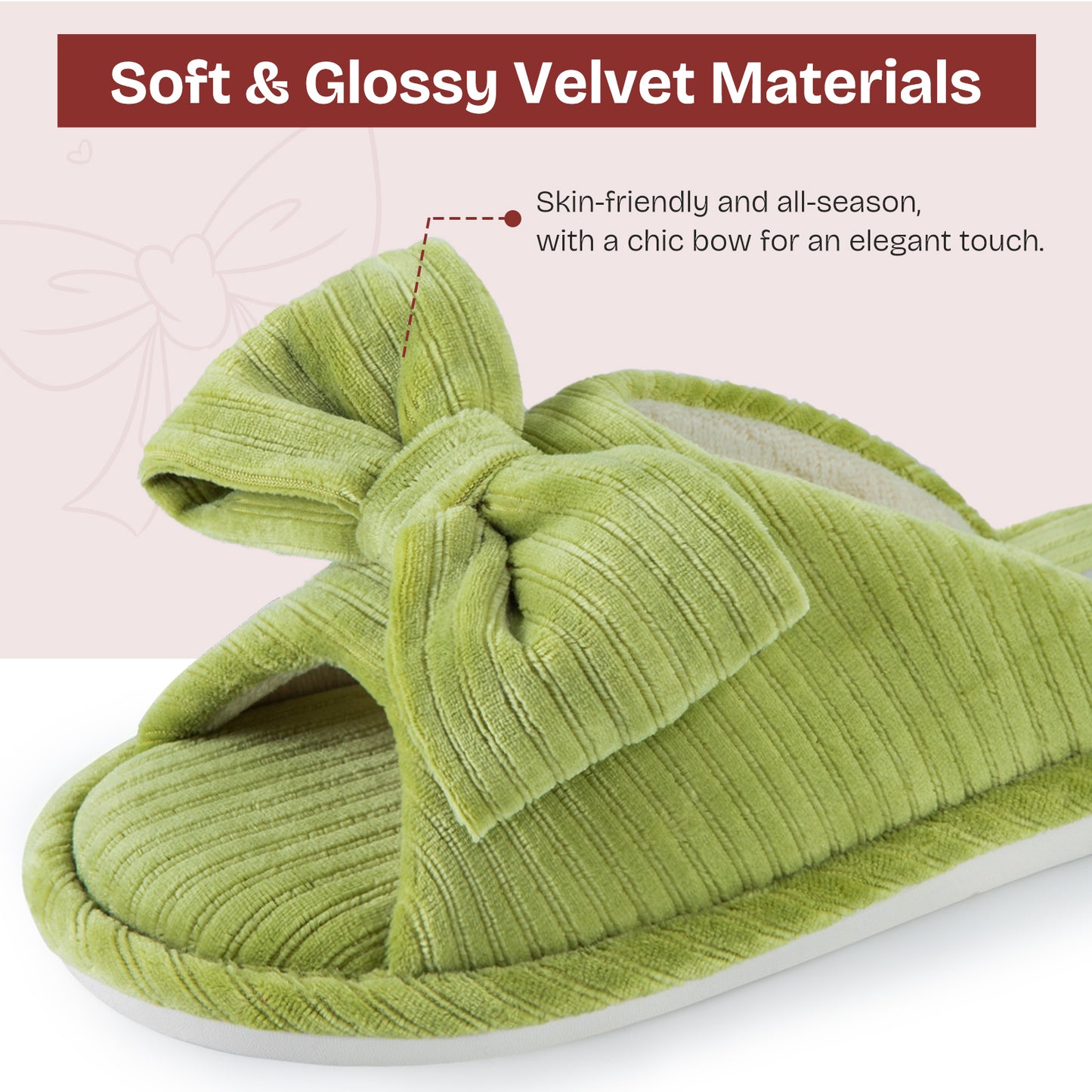 EverFoams Women's Open-Toe Bow Slippers with Memory Foam Indoor House Non-Slip Sole