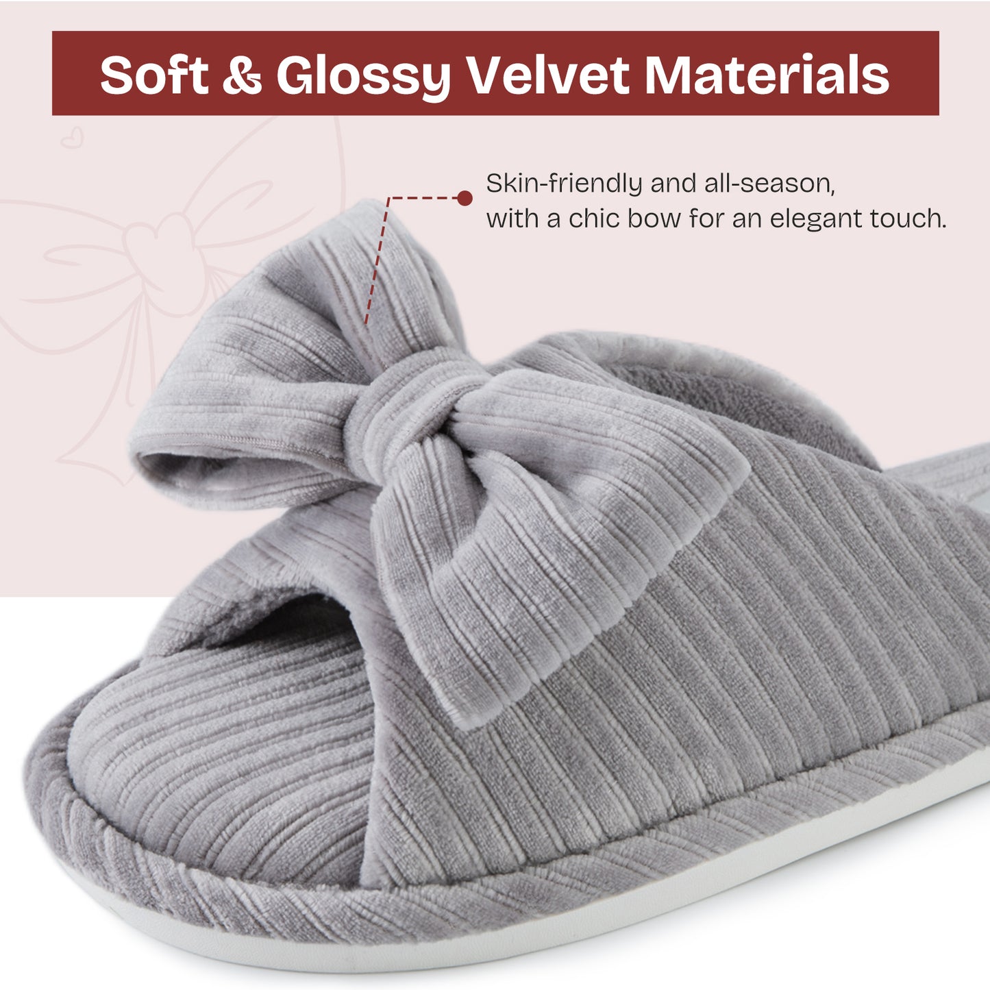 EverFoams Women's Open-Toe Bow Slippers with Memory Foam Indoor House Non-Slip Sole