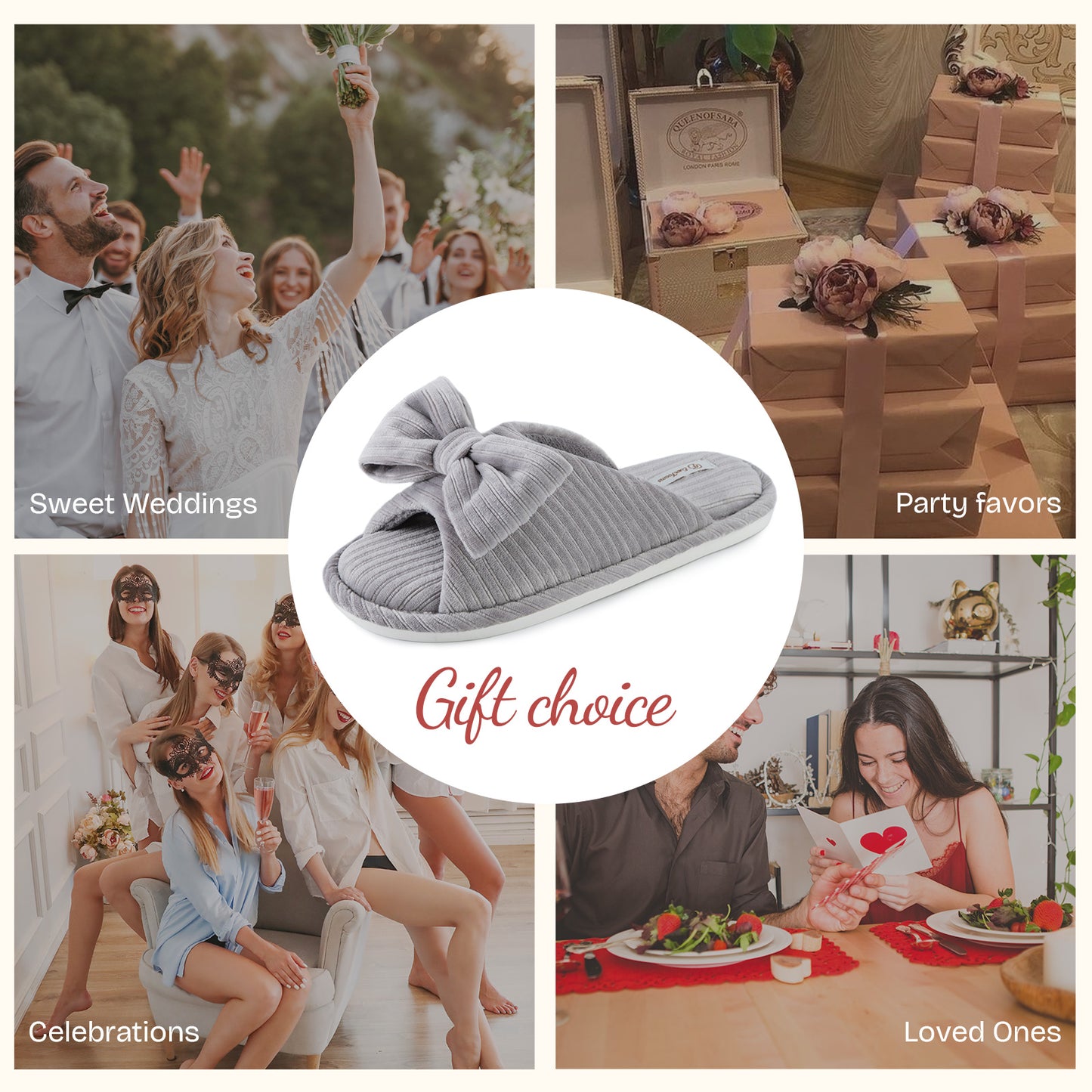 EverFoams Women's Open-Toe Bow Slippers with Memory Foam Indoor House Non-Slip Sole