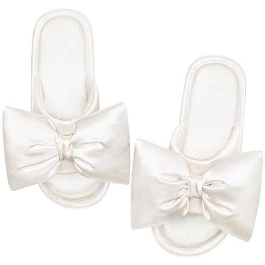 EverFoams Women's Satin Open-Toe Bow Slippers