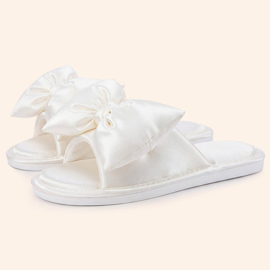 EverFoams Women's Satin Open-Toe Bow Slippers