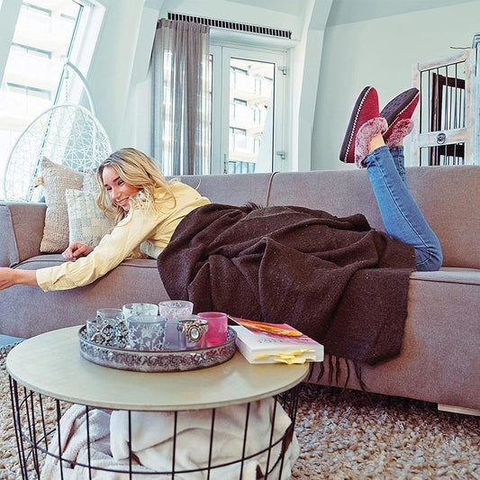 EverFoams Women's Fluffy Wool Faux Fur Loafers Slippers