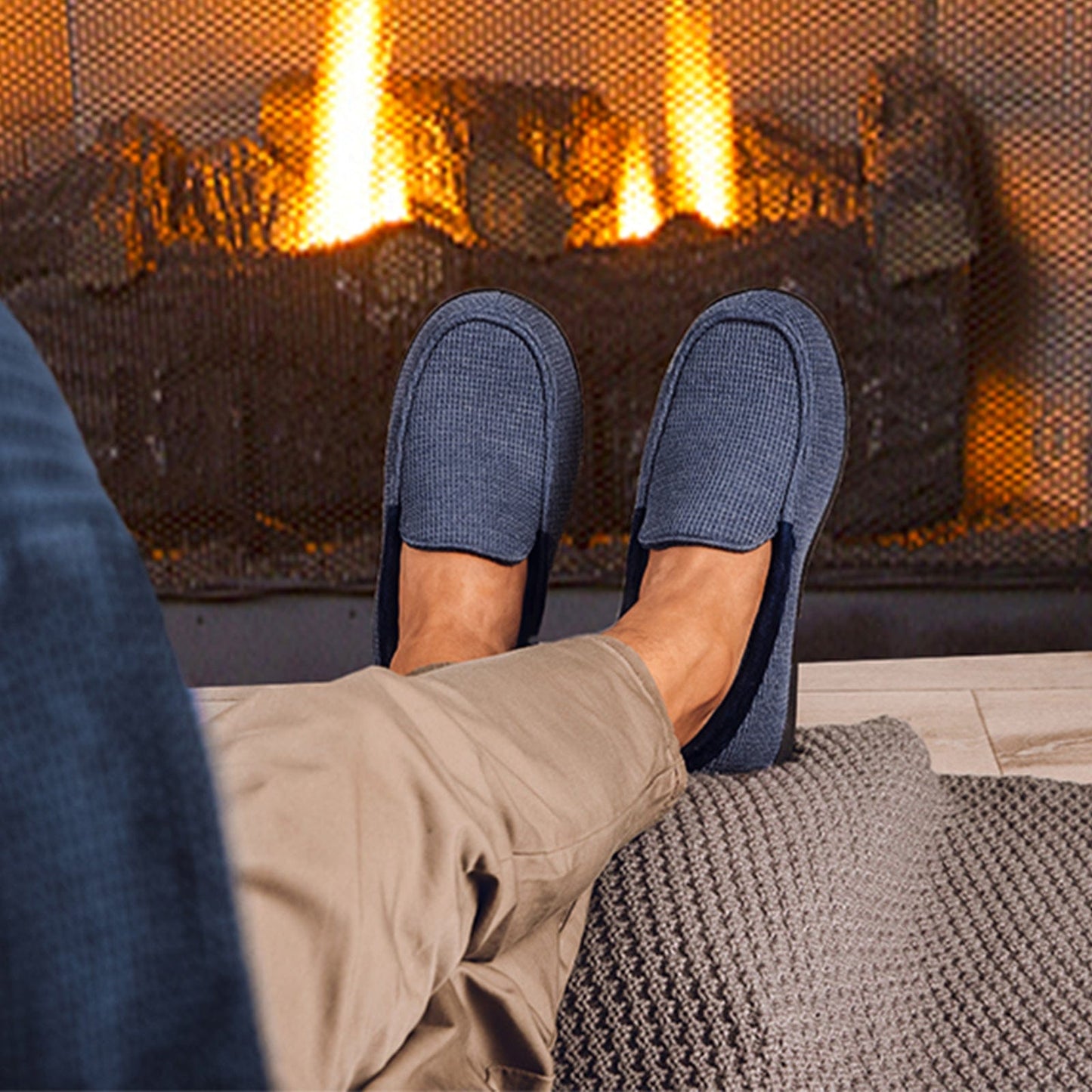 EverFoams Men's Waffle Knit Moccasin Slippers