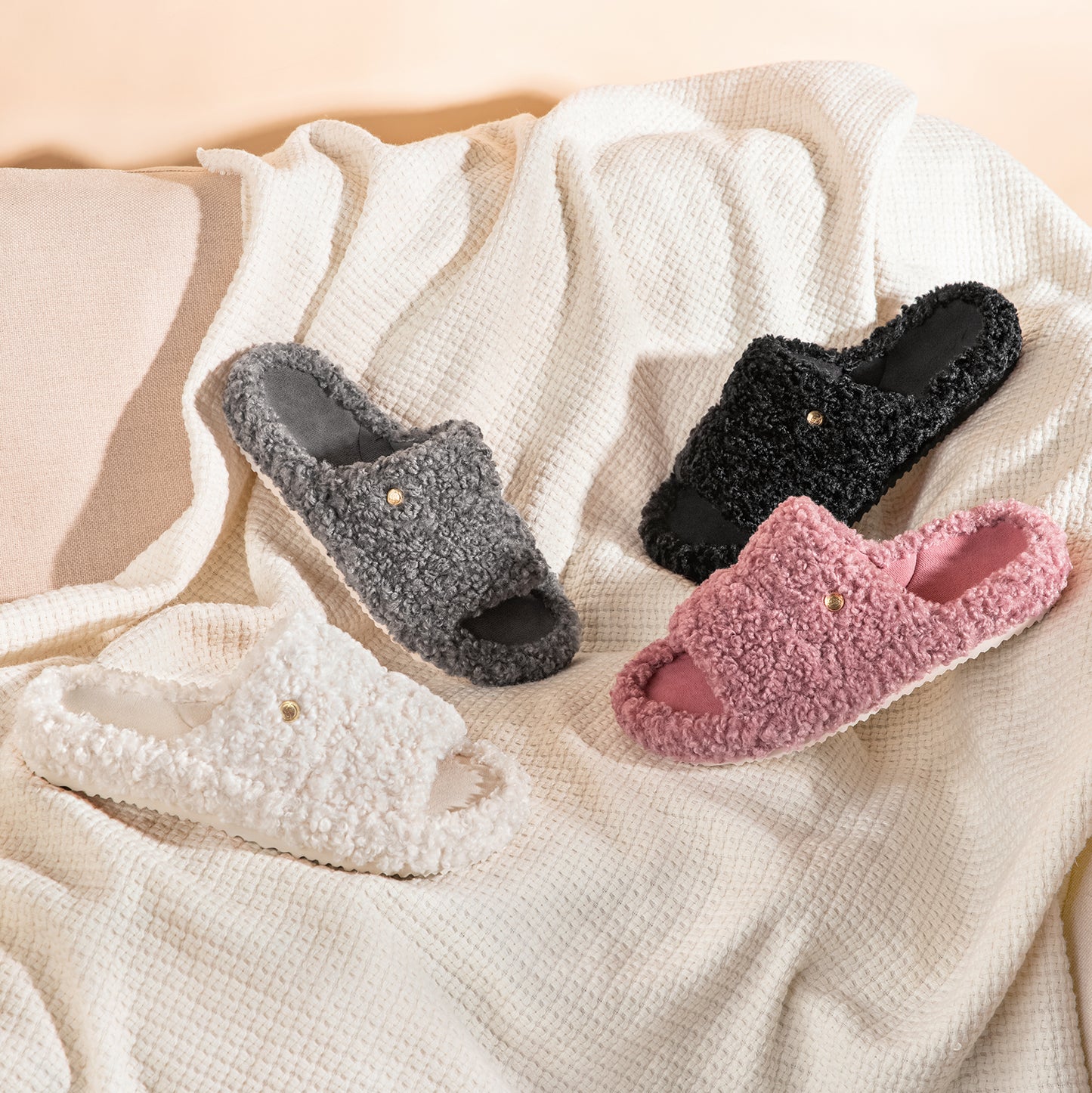 EverFoams Women's Fashionable Open-toe Slippers with Cozy Plush Non-Slip Sole