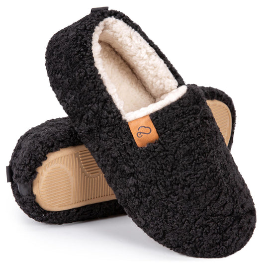DualTop Women's Soft Curly Comfy Full Slippers Memory Foam Lightweight House Shoes Cozy Warm Loafer with Polar Fleece Lining