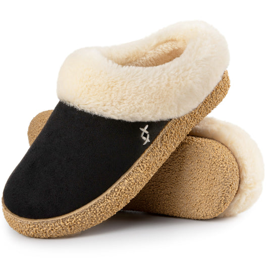 EverFoams Women's Microsuede Slippers Comfy Memory Foam Non-slip Indoor House Shoes with Fuzzy Collar