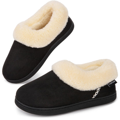 EverFoams Women's Faux Fur Bootie Slippers Ladies House Shoes with Bedroom Memory Foam and Indoor Outdoor Rubber Sole