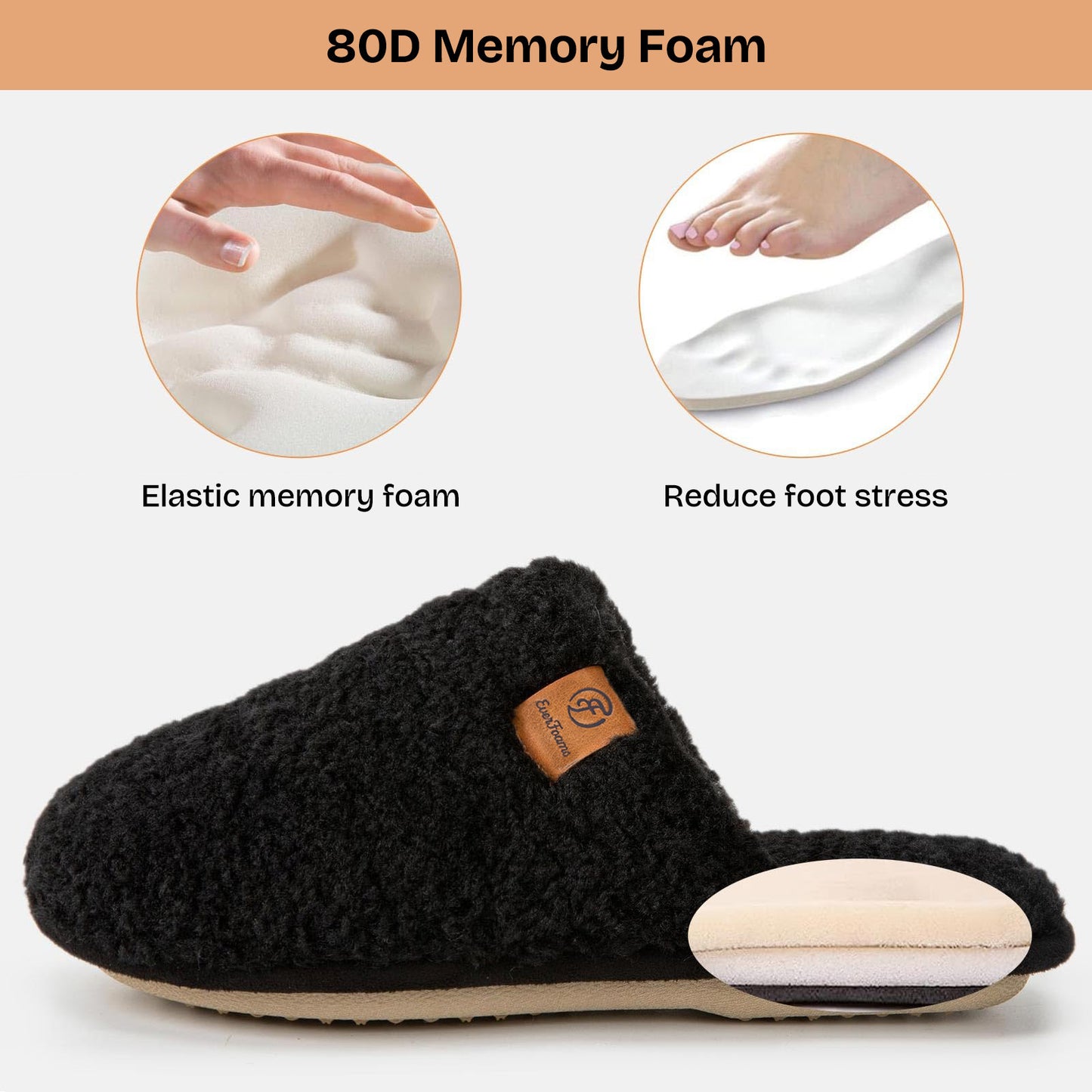 EverFoams Women's Fuzzy Slip-on Slippers Warm Cozy Soft Lightweight Memory Foam Indoor House Shoes