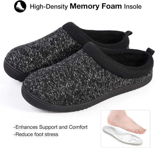 DualTop Men's Comfy Wool Like Knit Memory Foam Slippers Bedroom Indoor House Shoes with Sherpa Lining