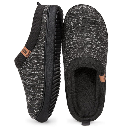 DualTop Men's Comfy Wool Like Knit Memory Foam Slippers Bedroom Indoor House Shoes with Sherpa Lining