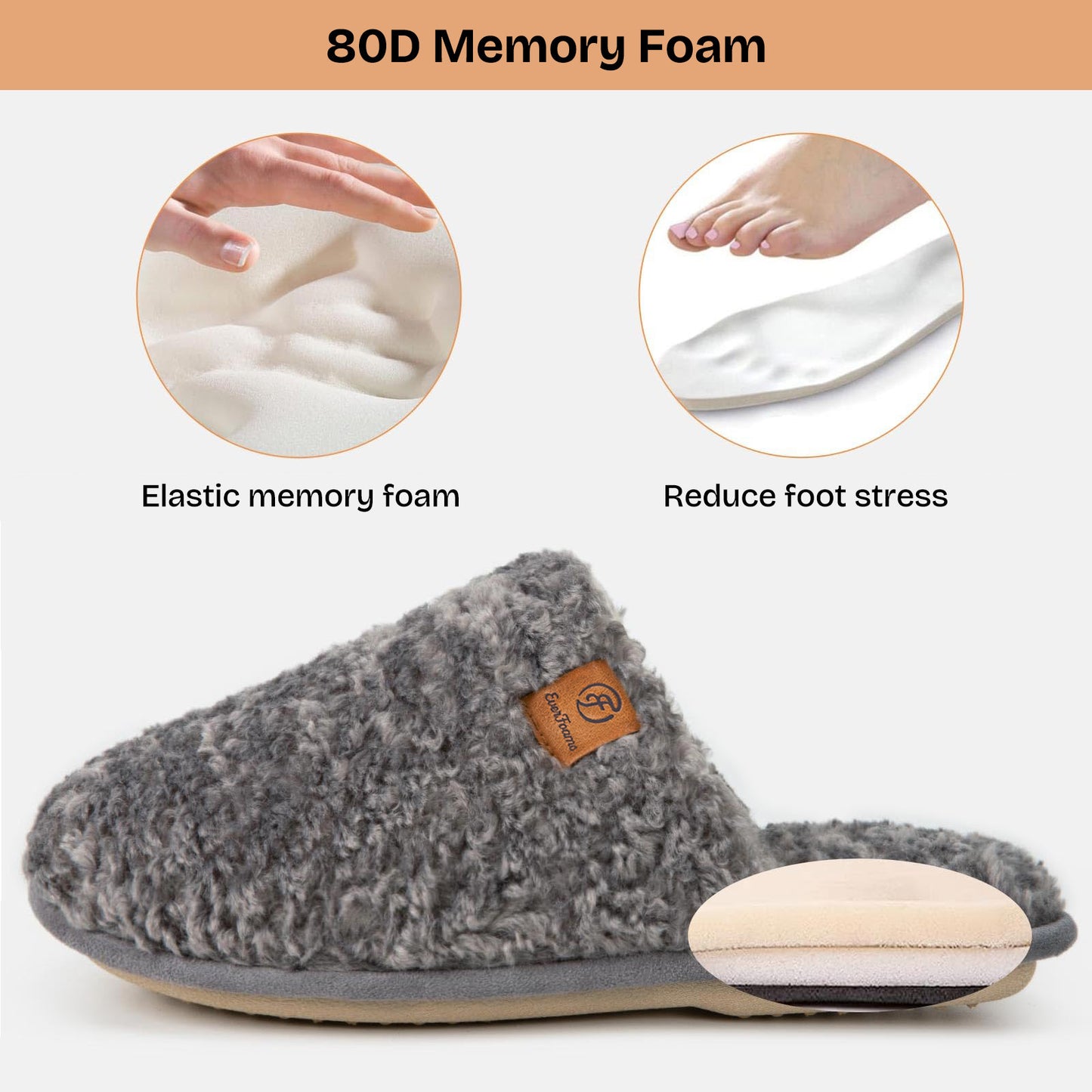 EverFoams Women's Fuzzy Slip-on Slippers Warm Cozy Soft Lightweight Memory Foam Indoor House Shoes