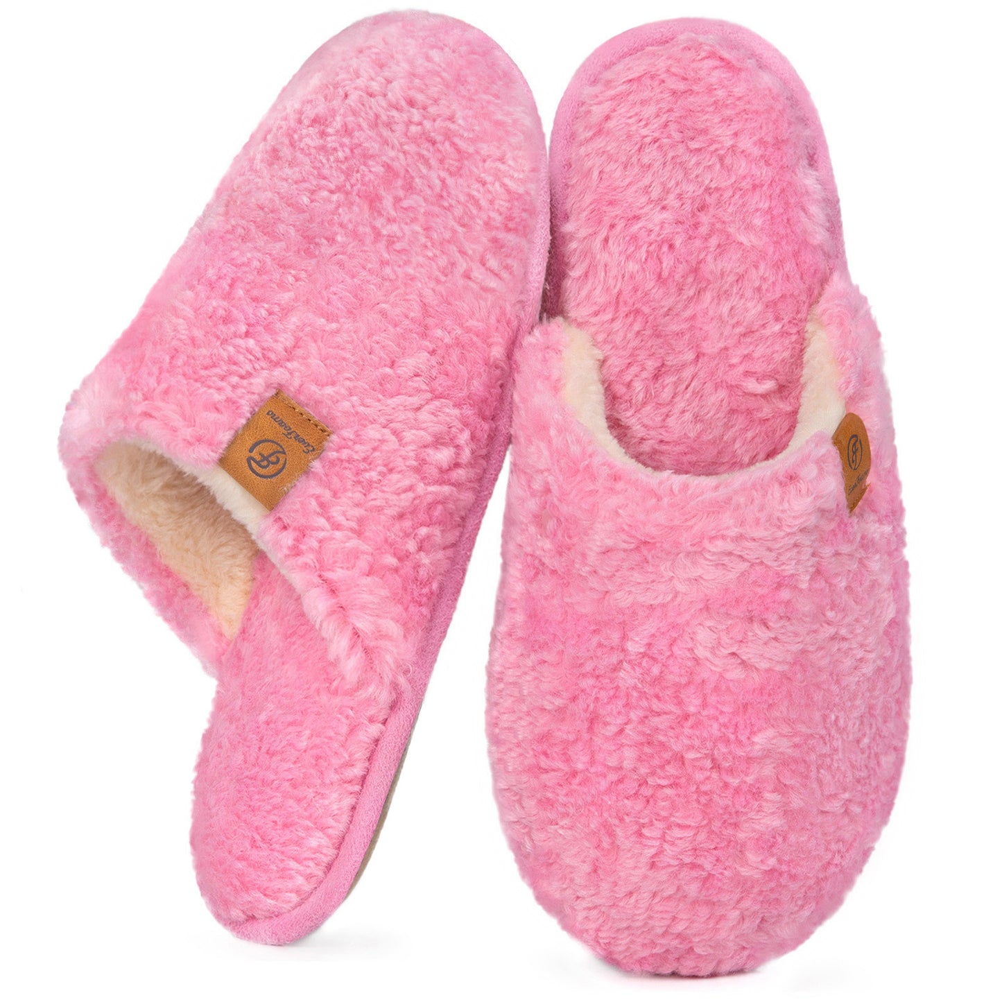 EverFoams Women's Fuzzy Slip-on Slippers Warm Cozy Soft Lightweight Memory Foam Indoor House Shoes