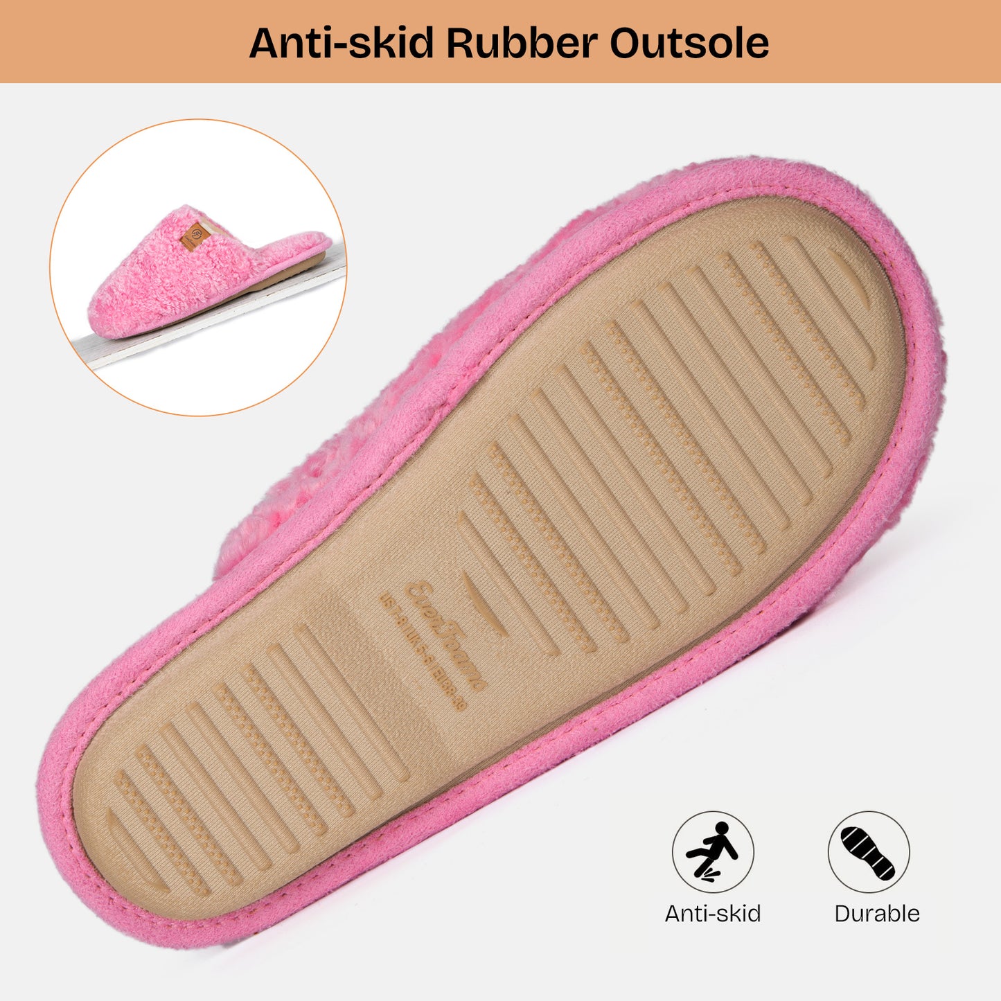 EverFoams Women's Fuzzy Slip-on Slippers Warm Cozy Soft Lightweight Memory Foam Indoor House Shoes