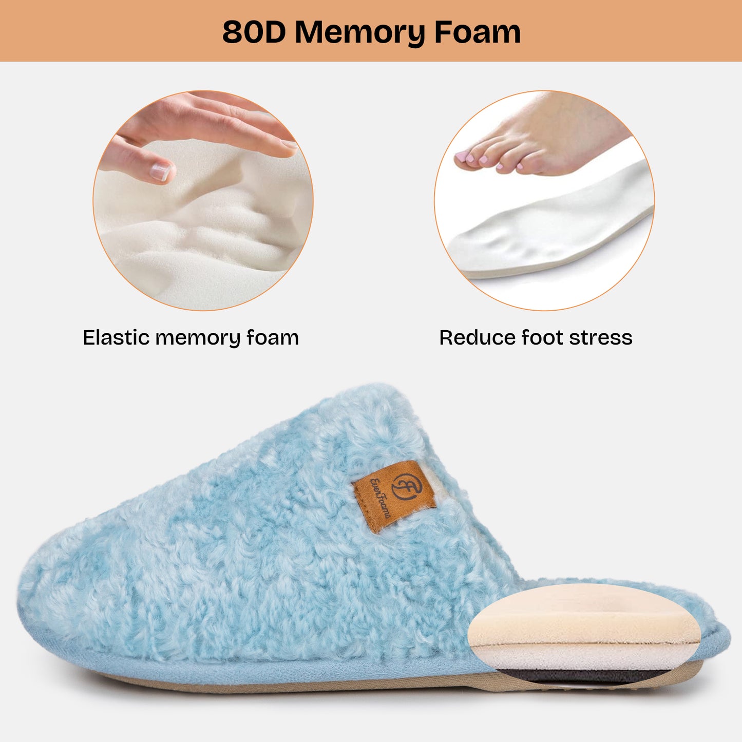 EverFoams Women's Fuzzy Slip-on Slippers Warm Cozy Soft Lightweight Memory Foam Indoor House Shoes