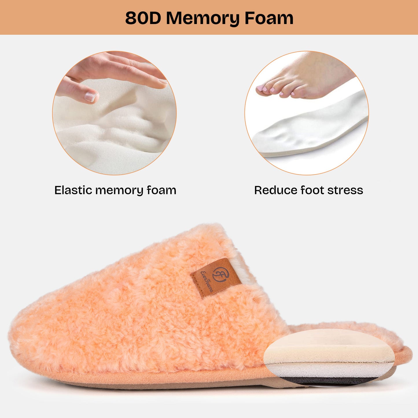 EverFoams Women's Fuzzy Slip-on Slippers Warm Cozy Soft Lightweight Memory Foam Indoor House Shoes