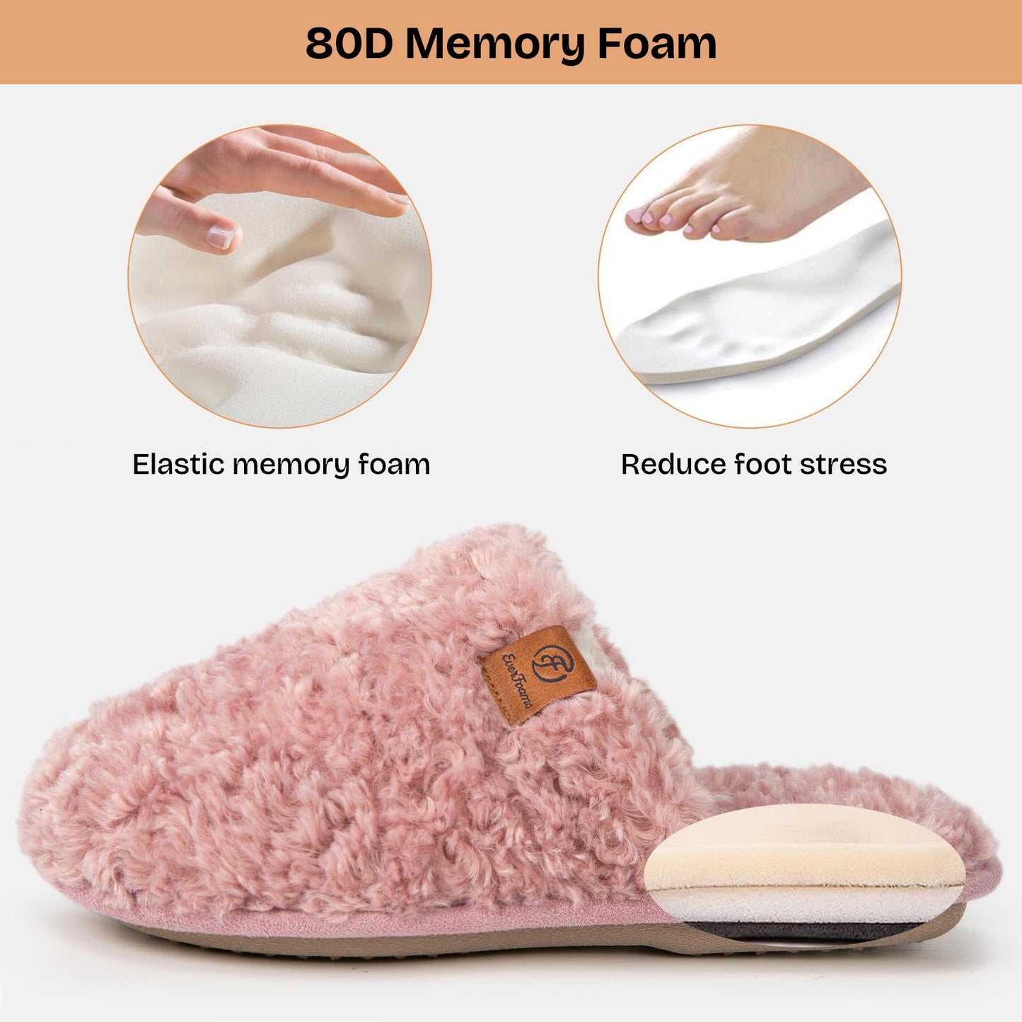 EverFoams Women's Fuzzy Slip-on Slippers Warm Cozy Soft Lightweight Memory Foam Indoor House Shoes