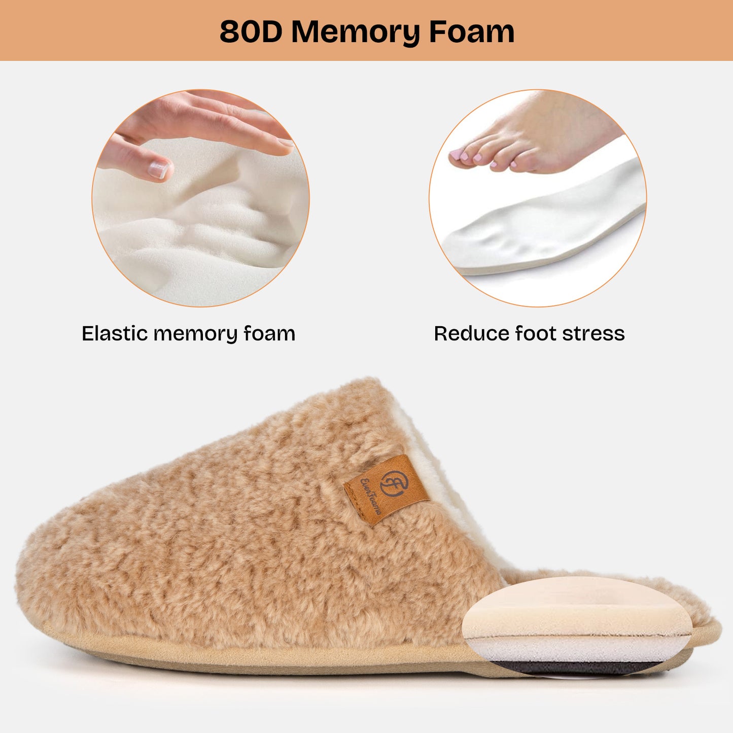 EverFoams Women's Fuzzy Slip-on Slippers Warm Cozy Soft Lightweight Memory Foam Indoor House Shoes