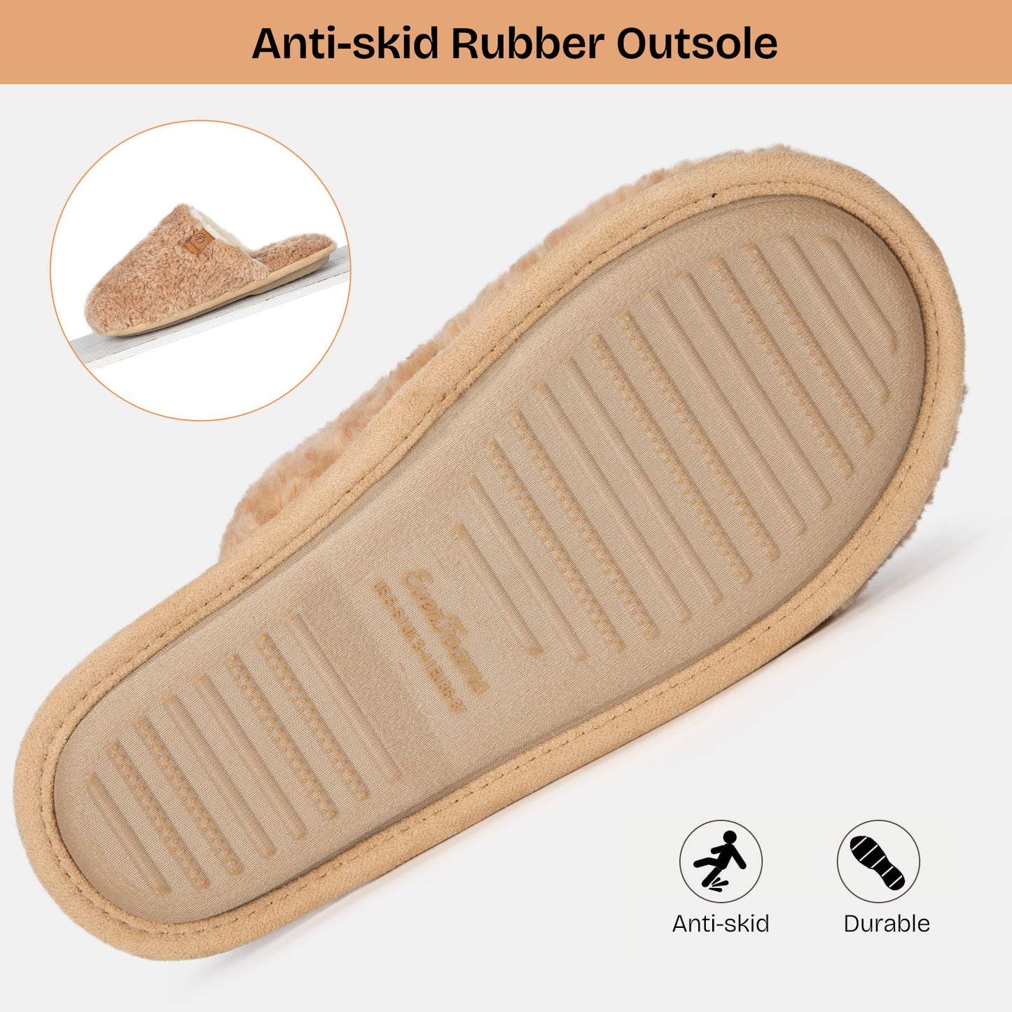 EverFoams Women's Fuzzy Slip-on Slippers Warm Cozy Soft Lightweight Memory Foam Indoor House Shoes