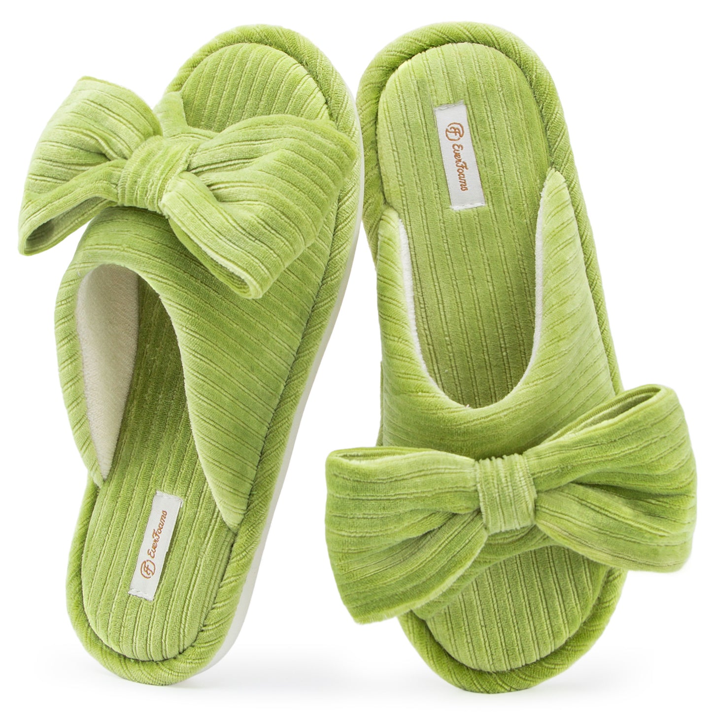 EverFoams Women's Open-Toe Bow Slippers with Memory Foam Indoor House Non-Slip Sole