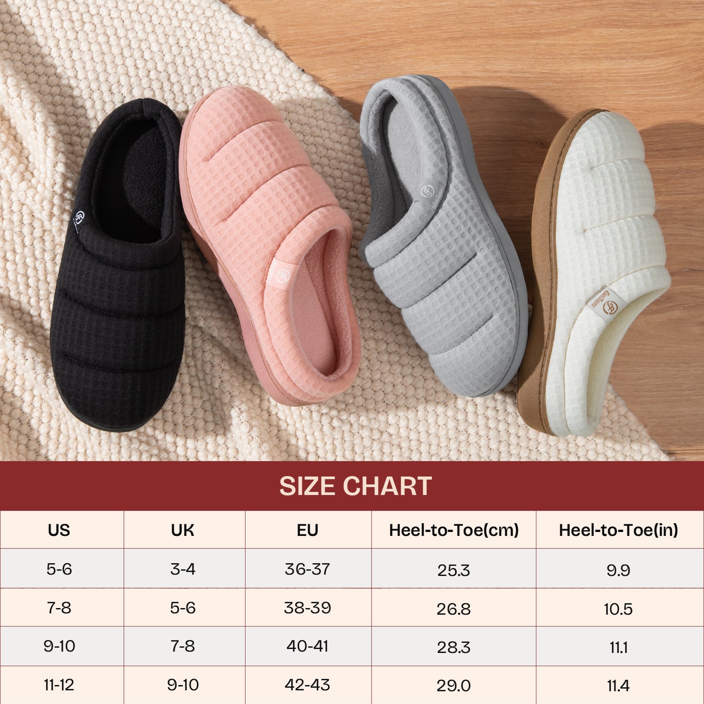EverFoams Women's Cozy Waffle Slippers Soft Quilted Memory Foam Indoor House Shoes