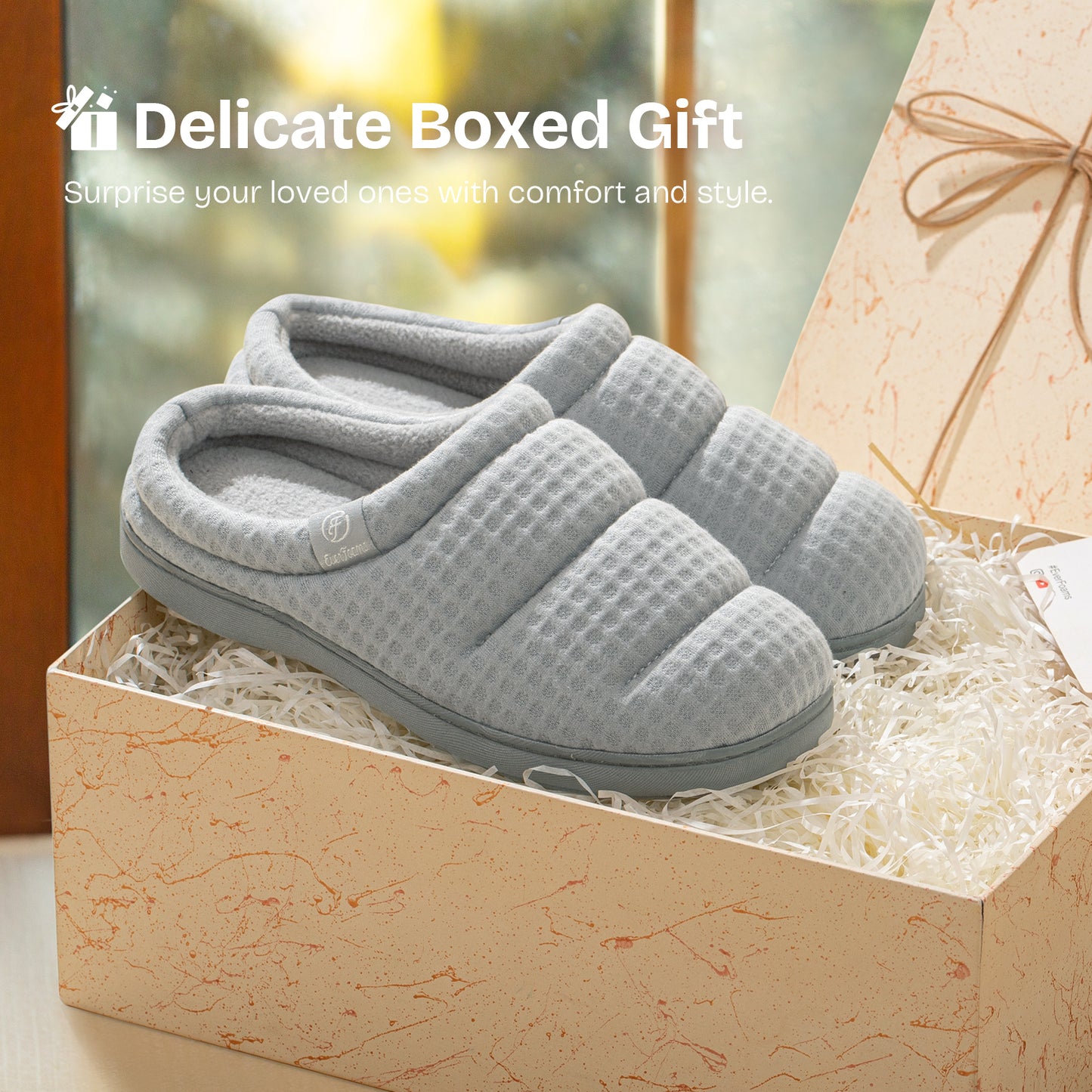 EverFoams Women's Cozy Waffle Slippers Soft Quilted Memory Foam Indoor House Shoes