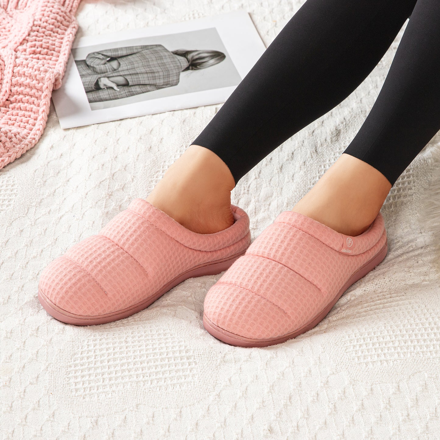 EverFoams Women's Cozy Waffle Slippers Soft Quilted Memory Foam Indoor House Shoes