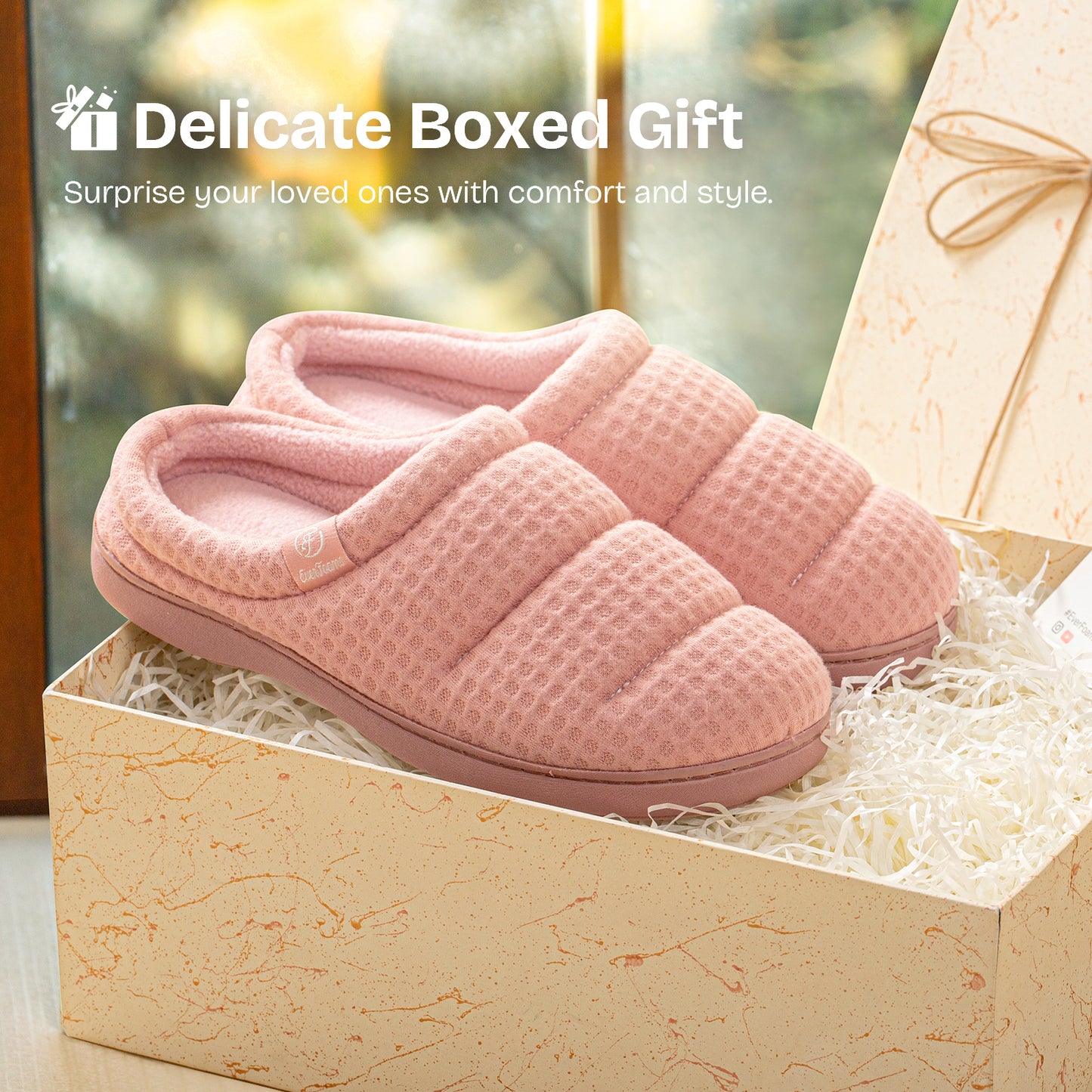 EverFoams Women's Cozy Waffle Slippers Soft Quilted Memory Foam Indoor House Shoes