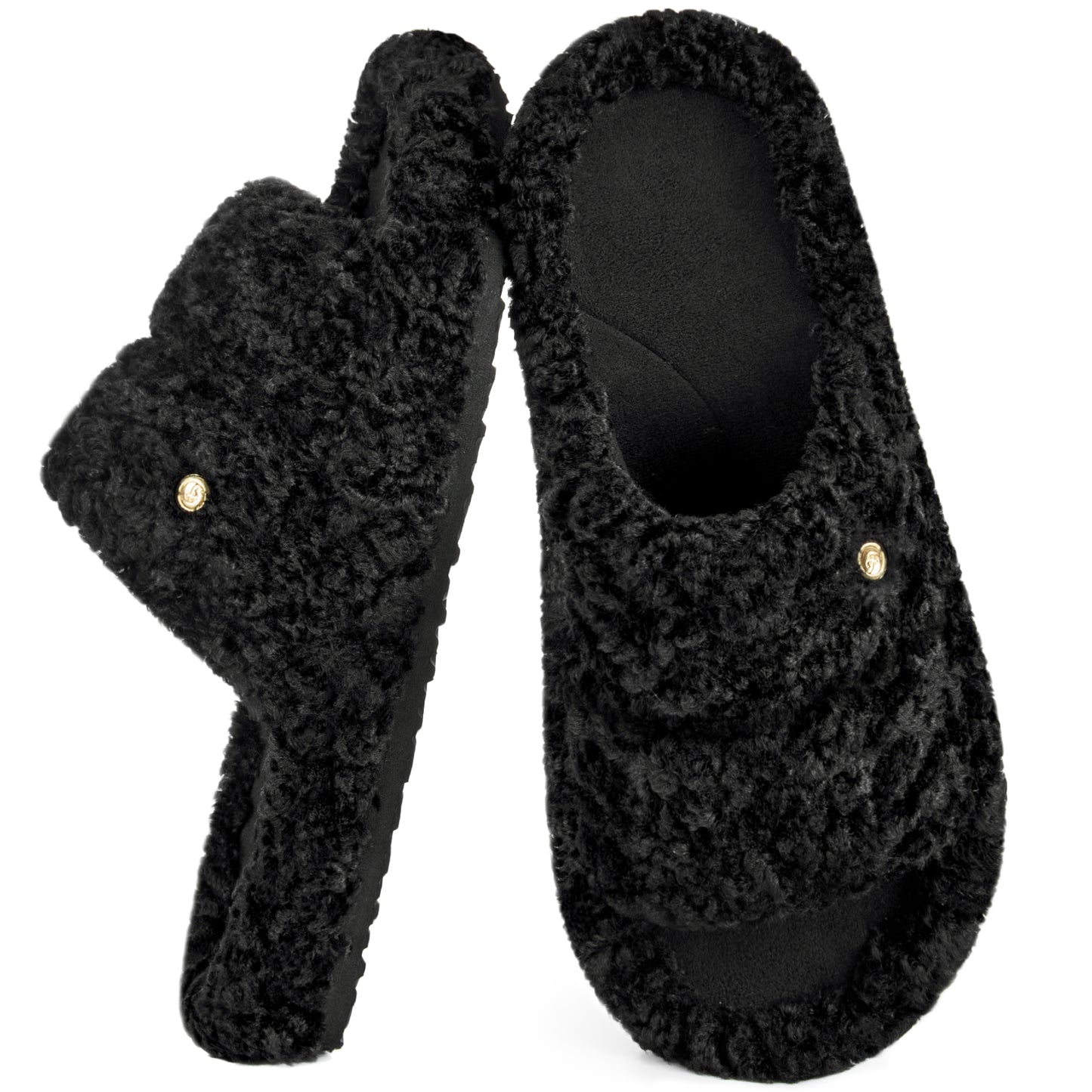 EverFoams Women's Fashionable Open-toe Slippers with Cozy Plush Non-Slip Sole
